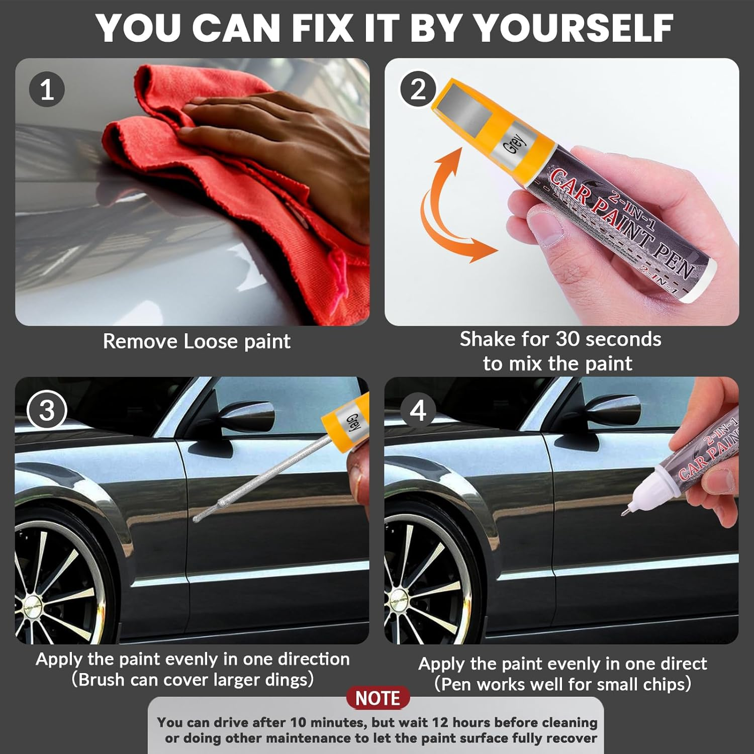 Touch up Paint for Cars, Color Accurate Car Paint Scratch Repair, Lasting Automotive Scratch Remover Pen, 2-In-1 Professional Auto Scratch Repair for Deep and Shallow Scratches, Quick and Easy (Grey) image number 2
