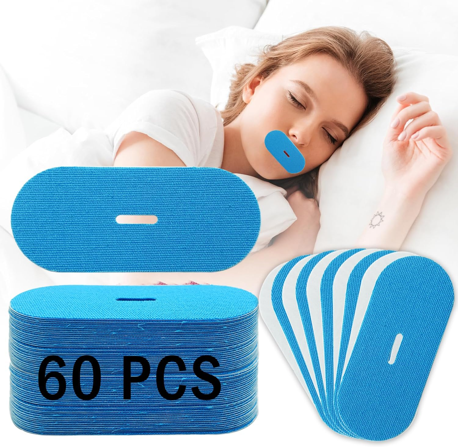 60 Count Mouth Tape for Sleeping, anti Snoring Sleep Tape - Improved Nose Breathing, Pain Free Removal, Hypoallergenic, Latex Free & Gentle on Skin - Adhesive Cotton Tape image number 5