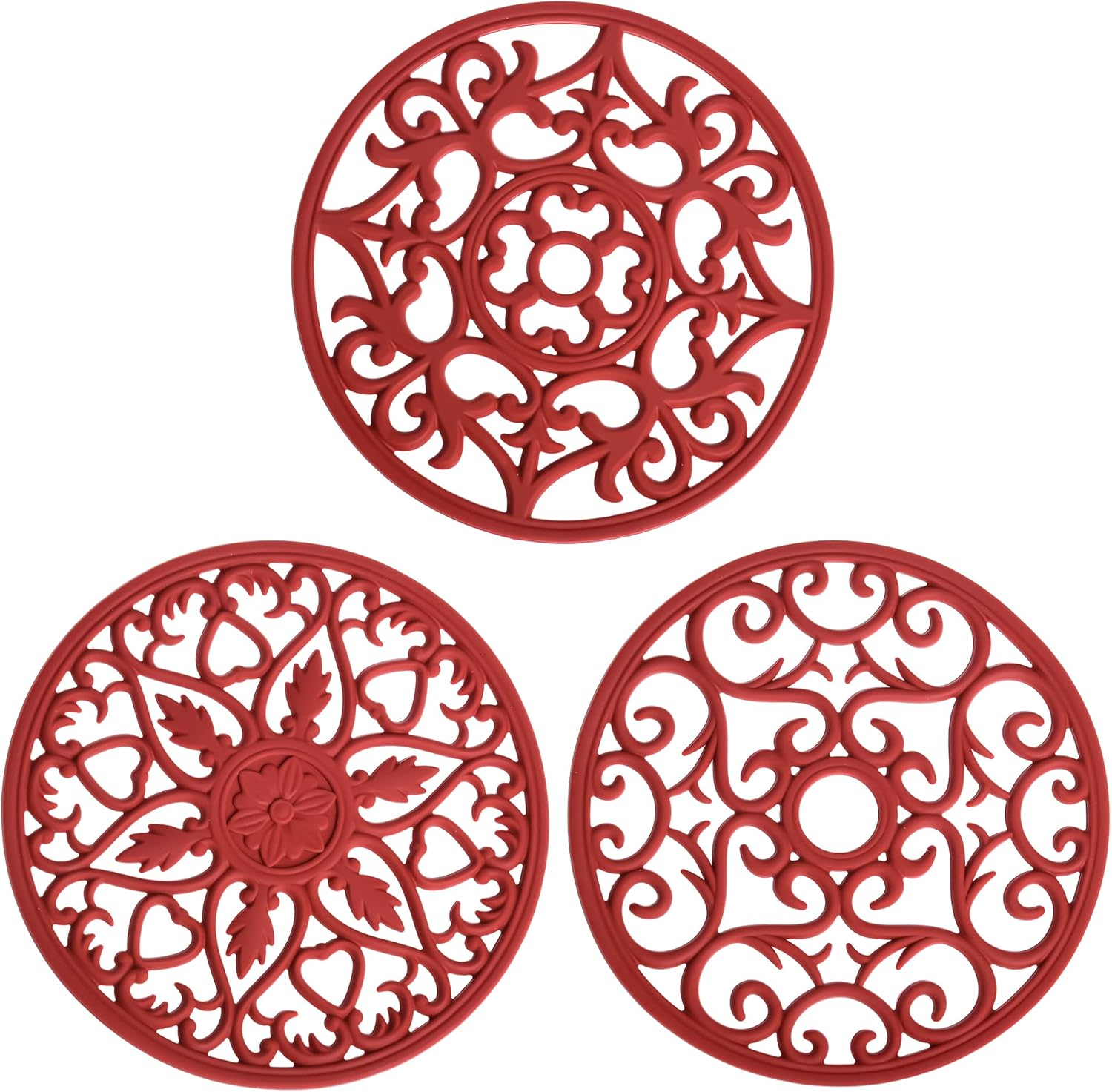 Trivets for Hot Dishes, Silicone Trivets Hot Pads for Pots and Pans, Carved Trivet for Kitchen, Multi Purpose Heat Resistant Mat, round Silicone Plate Mats Set 3 Black