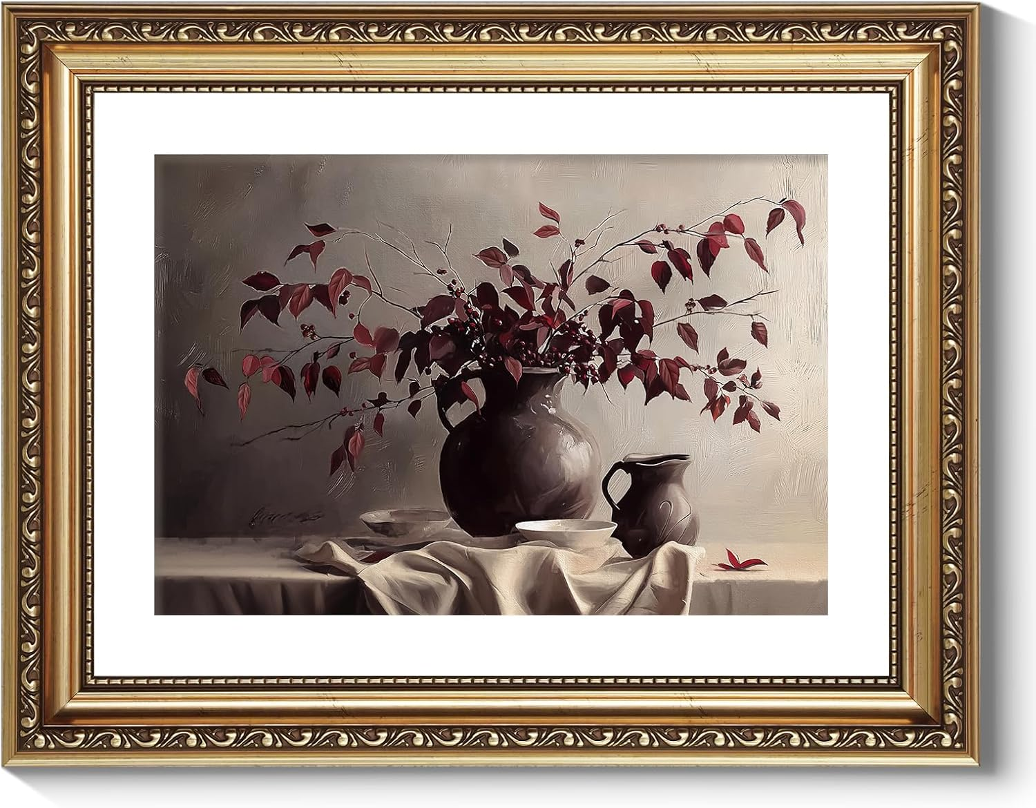 ARPEOTCY Vintage Gold Framed Wall Art Decor, 11X14 Inch Vase Still Life Painting Artwork, Classical Canvas Wall Art for Living Room Bedroom, Antique Farmhouse Kitchen Decor