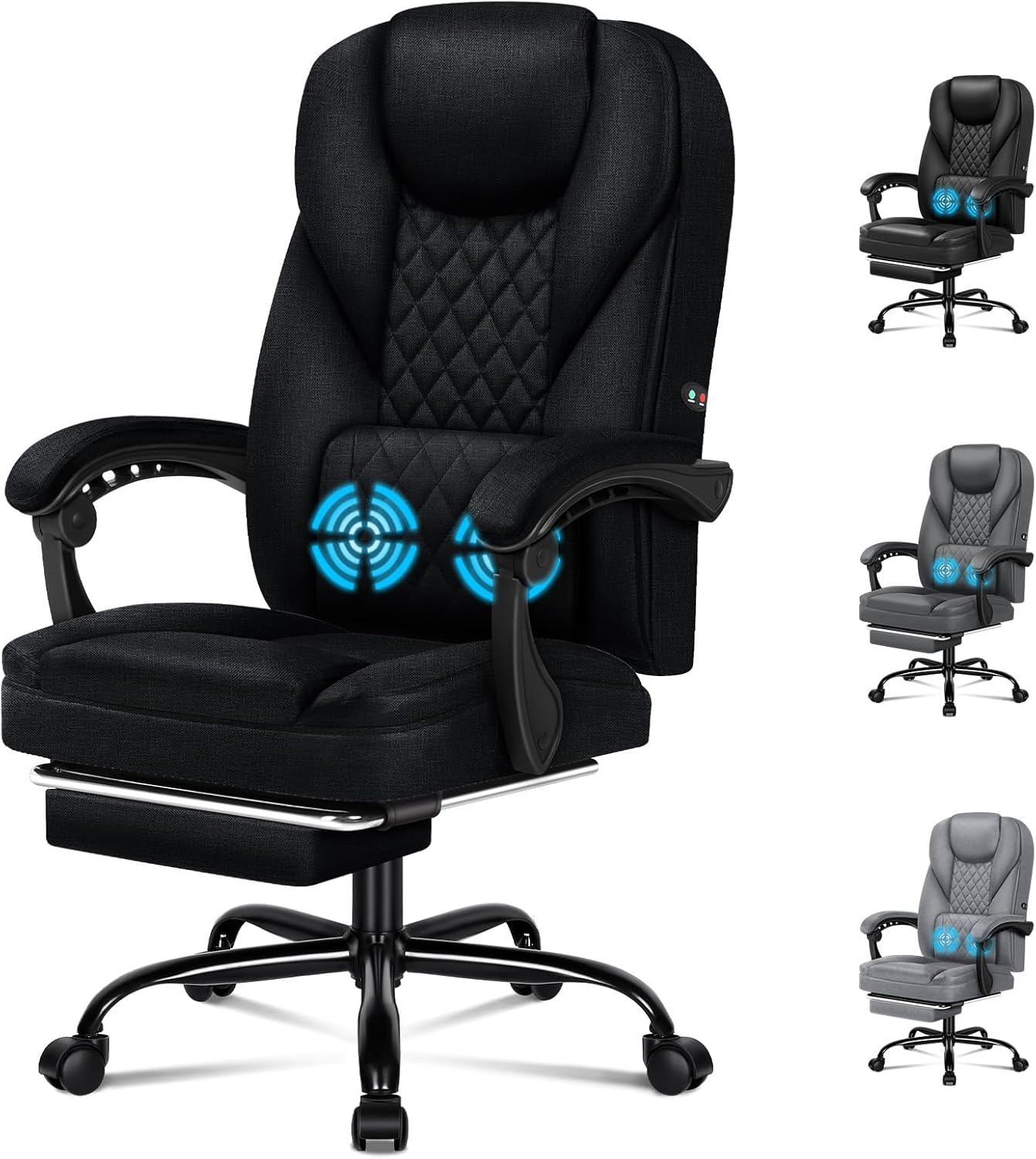 ALFORDSON Ergonomic Office Chair with 150&deg; Recline & 2-Point Massage, Computer Desk Chair with SGS Approved Gas-Lift, Executive Home Video Game Chair (Avery Fabric Black)