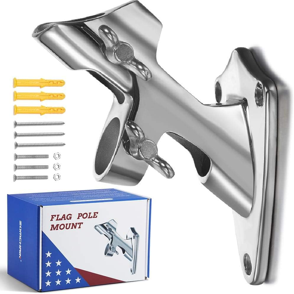 Flag Pole Bracket, Flag Pole Holder - 316 Marine Grade Stainless Steel, Heavy Duty for 1Inch Flag Pole Mount