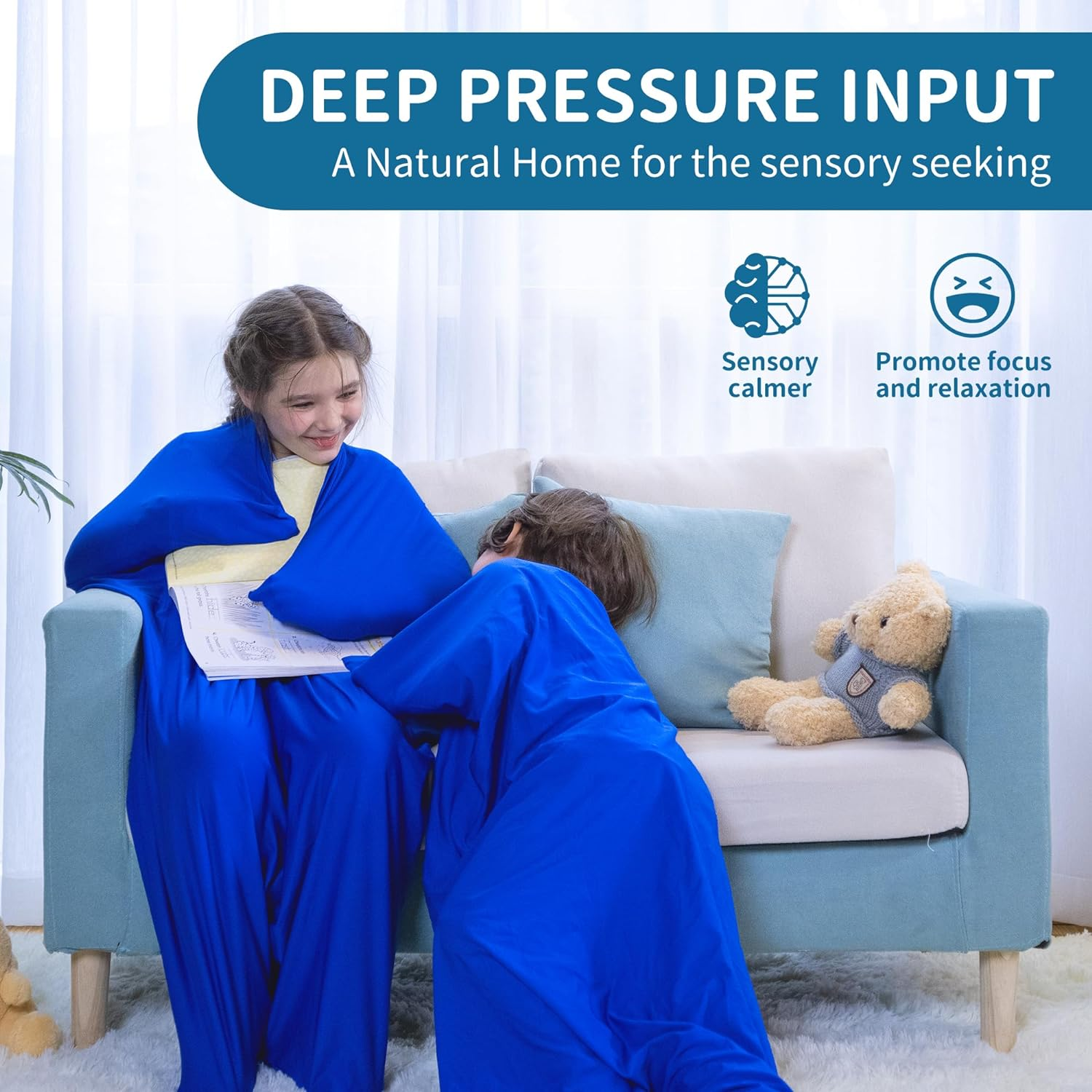 OUTREE Sensory Body Sock for Kids, Full Body Sock Provides Deep Pressure Input, Relaxing Sensory Toys for Autistic Children with a Carrying Bag (Medium 47''&times;27'' Blue) image number 6