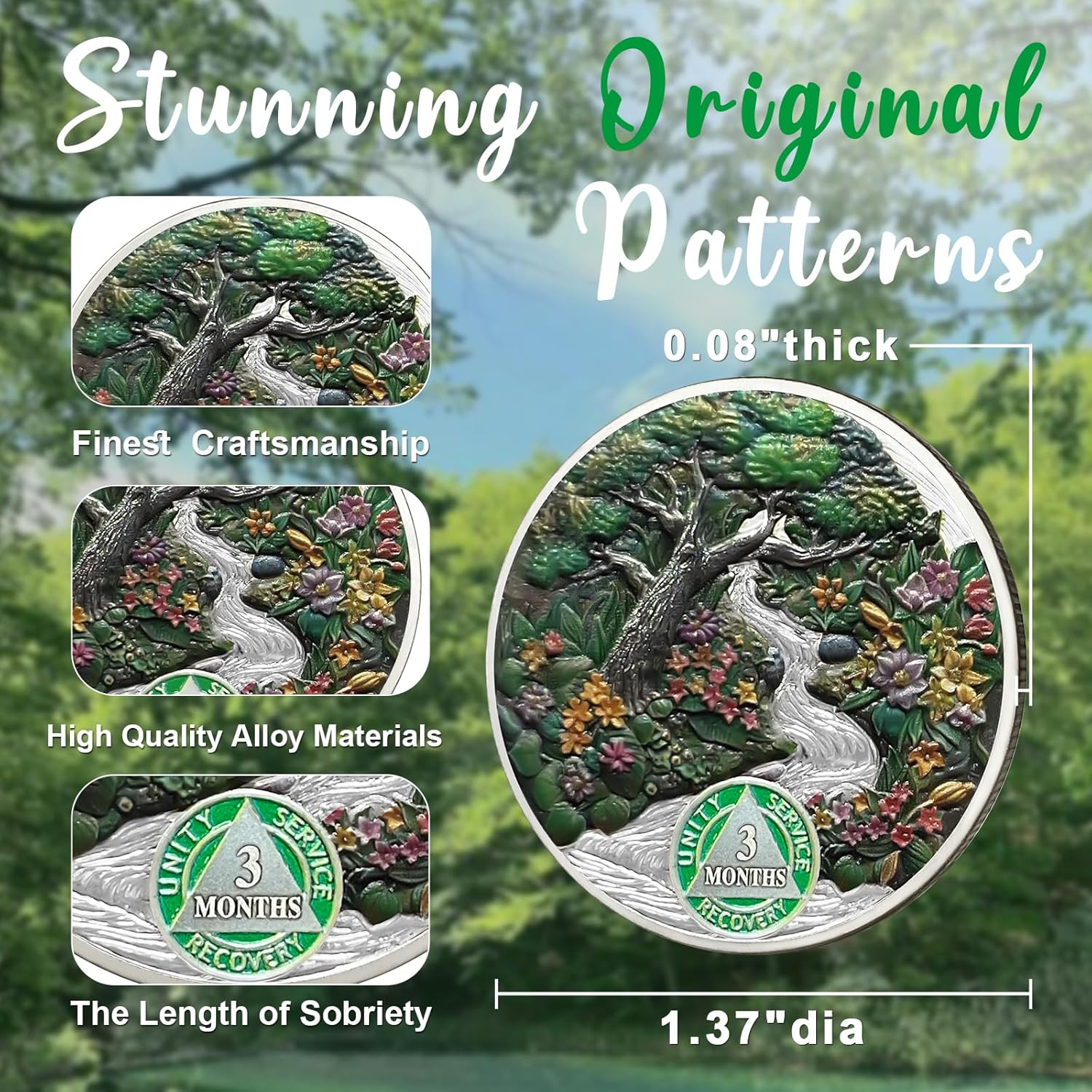 CHURYUML 3 Month Sobriety Coin 90 Day Sobriety Chip Three Month AA Coins Recovery Medallions Sobriety Gifts for Men Women Sober Token Alcoholics Anonymous Gift with Capsule, Display & Card image number 2