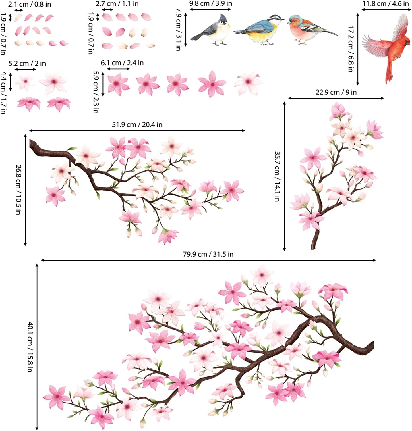 DECOWALL SG2-2305 Pink Cherry Blossom Branch Wall Stickers Flower Birds Wall Decals Bedroom Living Room TV DIY Wall Home D&eacute;cor image number 4