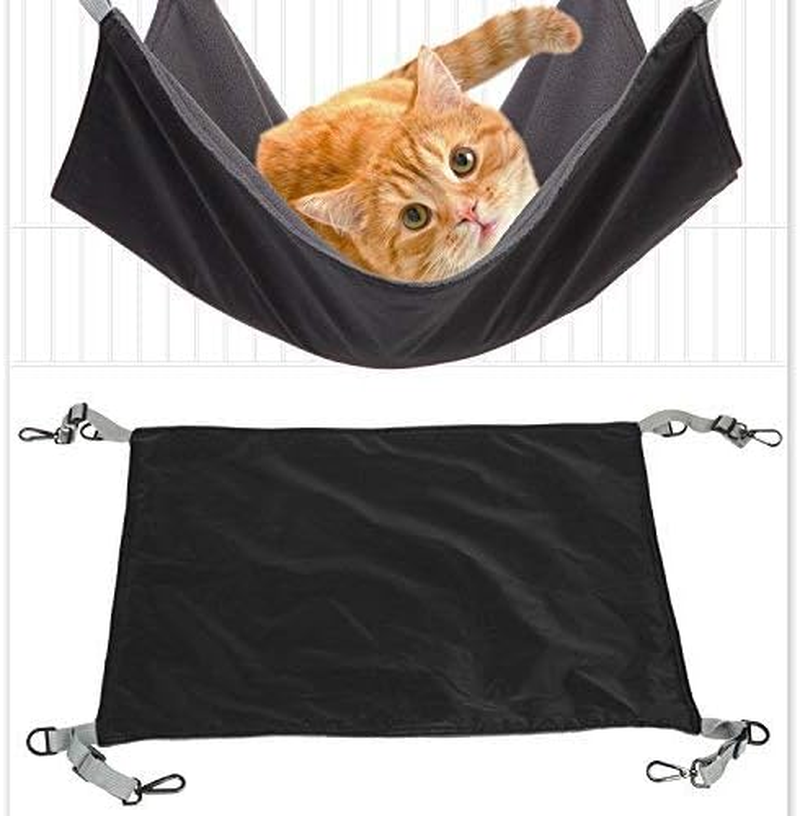 Slowton Hanging Cat Hammock, Adjustable Cat Bed for Cage, Two Sides Reversible Comfortable Waterproof Resting Sleepy Pad with Adjustable Straps and Metal Hooks for Cats Small Dogs Other Small Animals