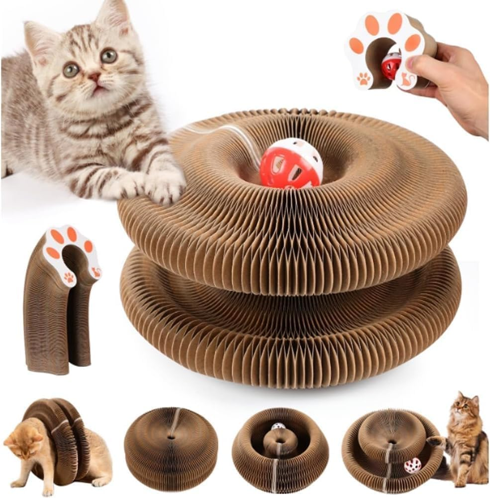 Mumoo Bear Foldable Cat Scratcher Cat Toy, Accordion Cat Scratcher, Cardboard Accordion Cat Toy, Foldable Cat Accordion Toy, Magic Organ Cat Scratching Board, Interactive Scratch Pad with a Ball