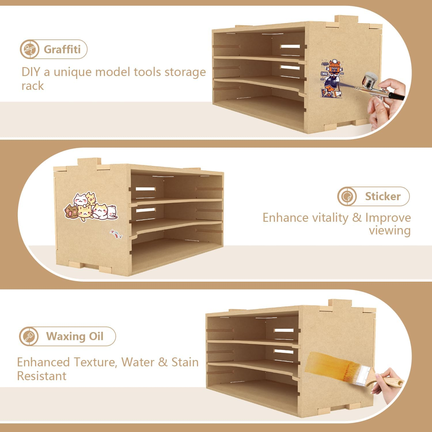Bucasso Plastic Mold Making Tools Storage Box, Model Paint Organizer with MDF Material, Highly Adjustable Model Kit Tool Paint Rack, Parts/Brush/Tool Holder Suitable for Tamiya and Gundam Tools, GK5 image number 2