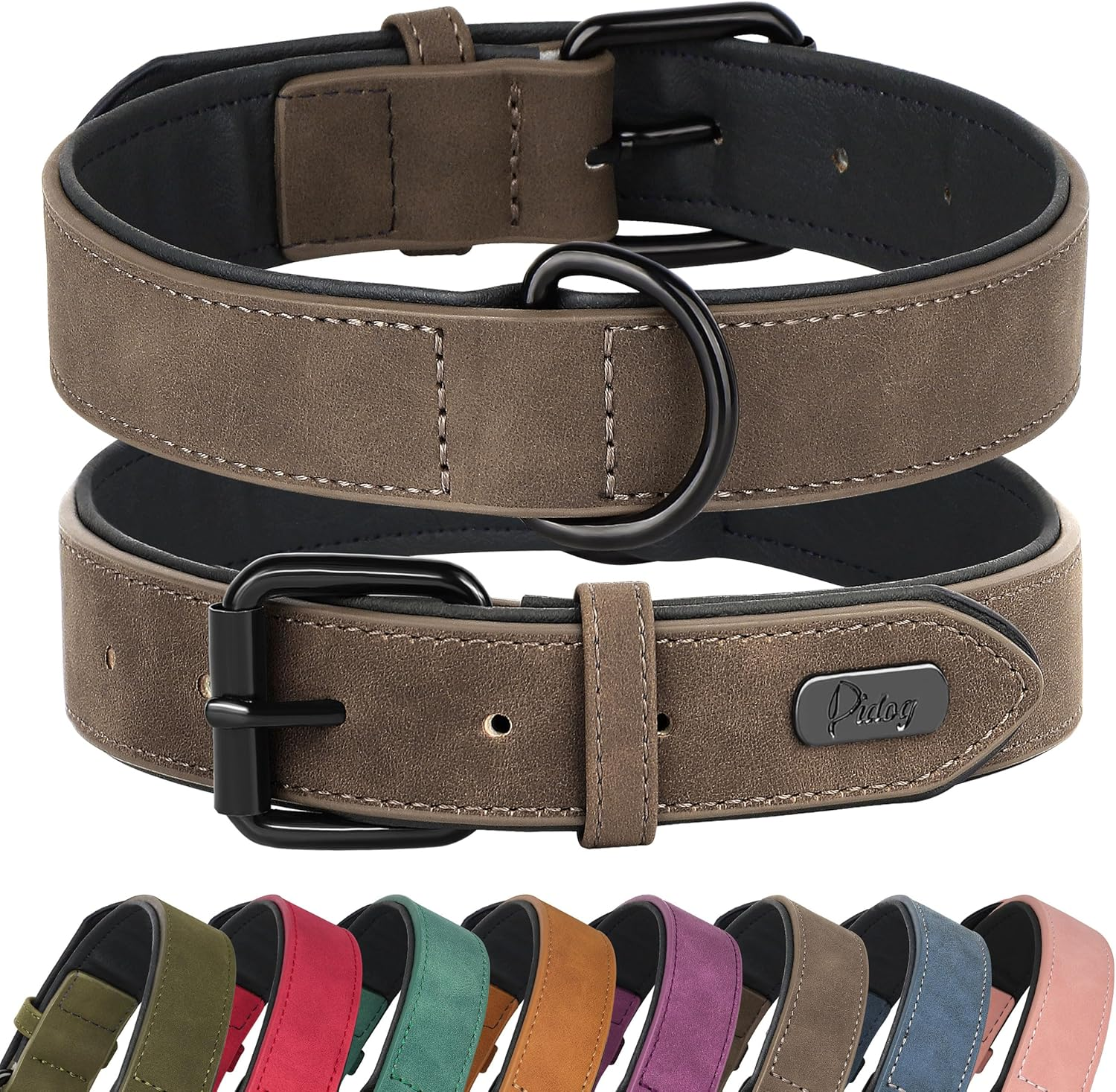 Didog Soft Padded Leather Dog Collar, Breathable Heavy Duty Dog Collar Leather with Adjustable Rust-Proof Metal Buckle for Small Medium Large Dogs, Brown, M