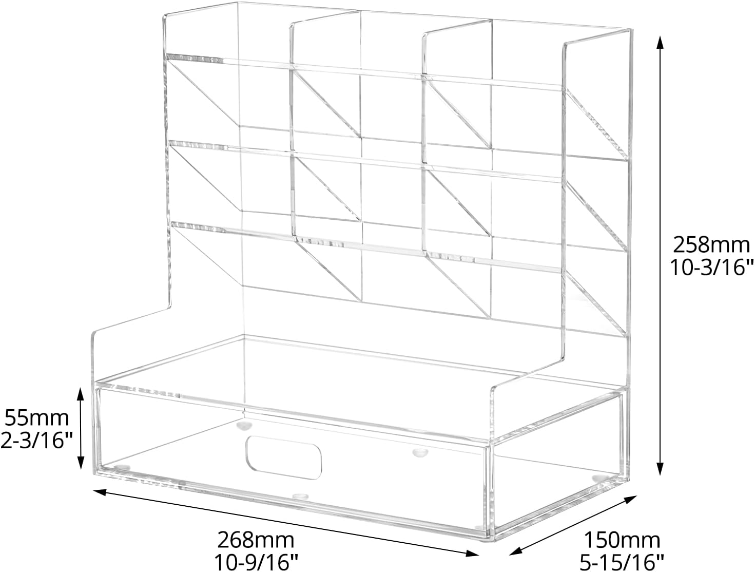 QWORK Acrylic Desk Organizers and Accessories &ndash; Multi-Compartment Storage with Drawer for Office, School, and Home, Clear Pencil Organizer and Pen Holder image number 5