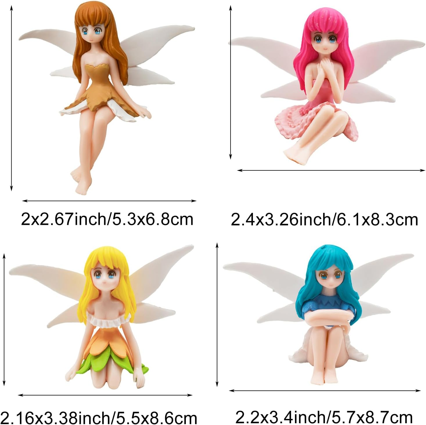 Pinenjoy 4Pcs Miniature Fairy Figurines Small Resin Flower Fairies Ornaments for DIY Fairy Garden Flower Pot Bonsai Micro Landscapes Craft Home Tabletop Decoration