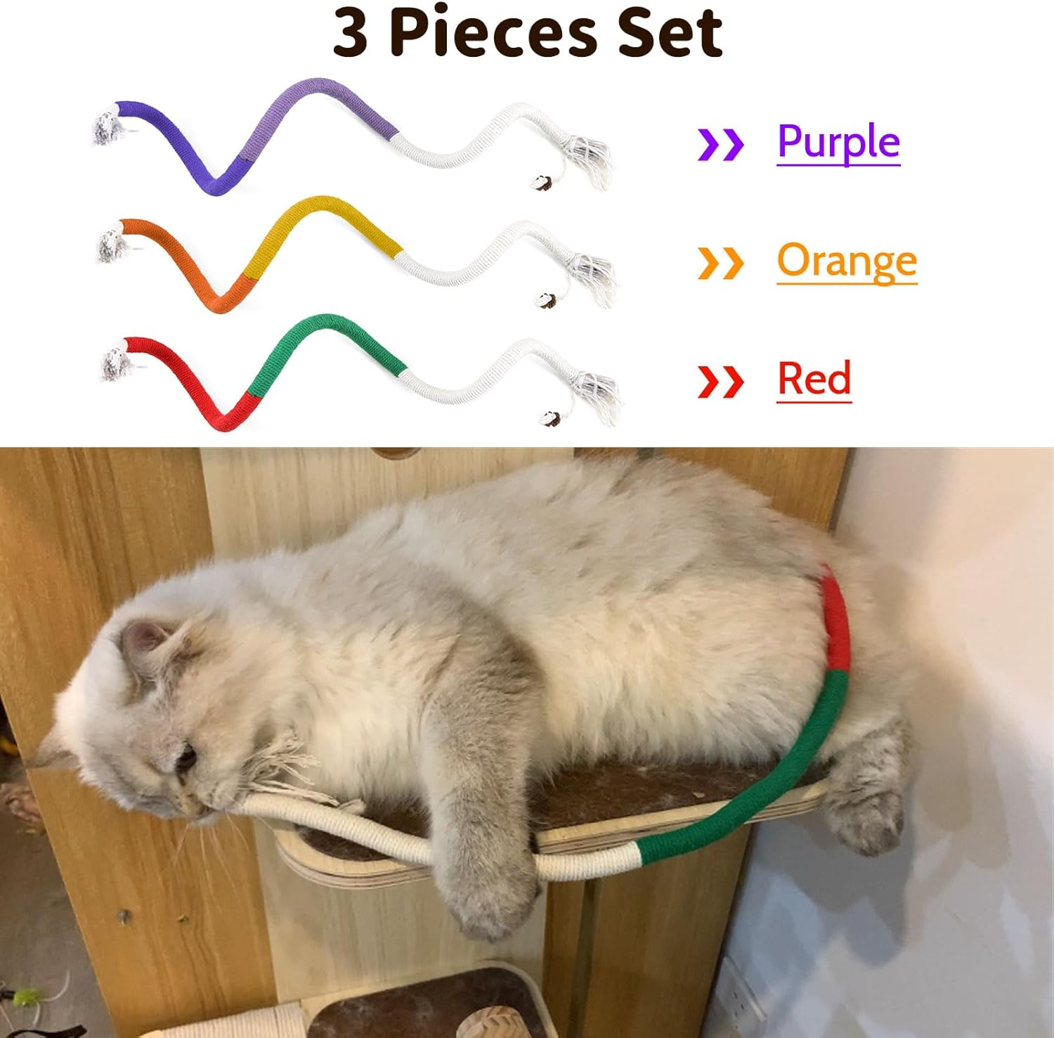 3 PCS Cotton Rope Cat Toys for Indoor Cats, Catnip Toys, Interactive Cat Rope Toys, Cat Teeth Grinding Toys for All Breeds of Cats image number 6