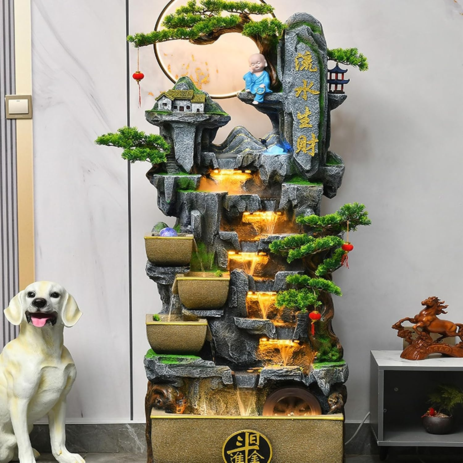 Outdoor Fountain Floor Standing Water Fountain with Rockery and Feng Shui Ball Decorative for Living Room, Modern Resin for Home and Garden Decoration image number 2