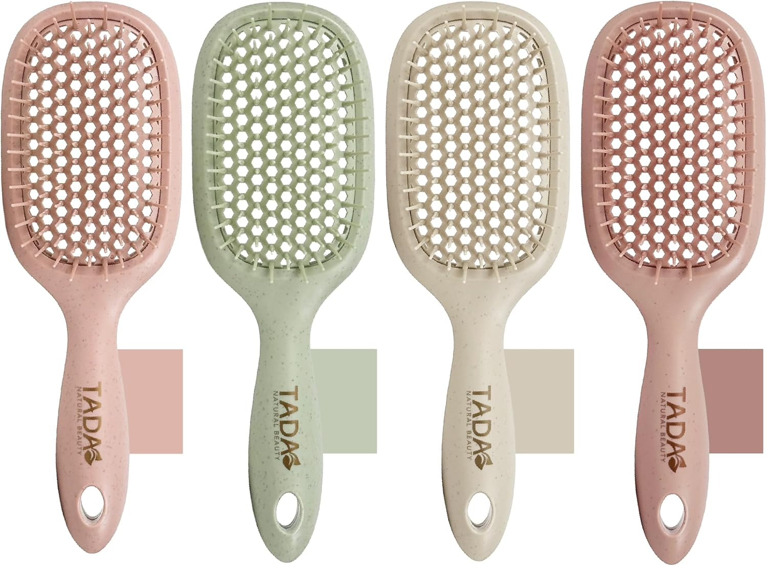 TADA Natural Beauty Hair Brush Detangler for Curly, Thick, Wavy, and Thin Hair - Ventilation Holes for Quick Drying and Styling, Detangler Brush for Women, Men, Kids (4 Colors) (2PK #1)