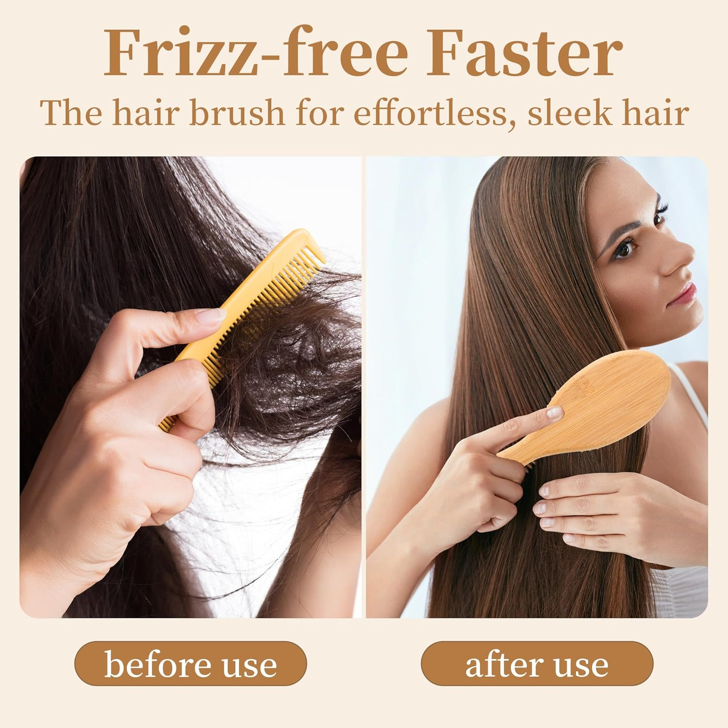 YUNAI Bamboo Paddle Wooden Hair Brush &ndash; Natural Bamboo Air Cushion Comb for Massaging Scalp, Reduce Frizz No Hair Tangle Large Oval Brush for Curly Hair image number 5