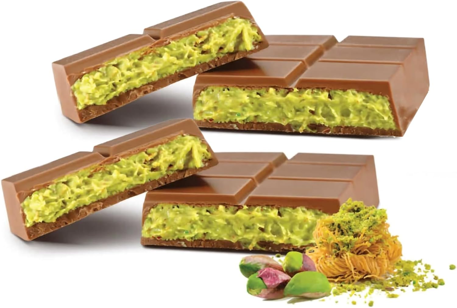 Dubai Chocolate Bar Pistachio Knafeh &ndash; Premium Milk Chocolate with Roasted Pistachios and Crispy Knafeh, (2Pcs X 90Gr) image number 1