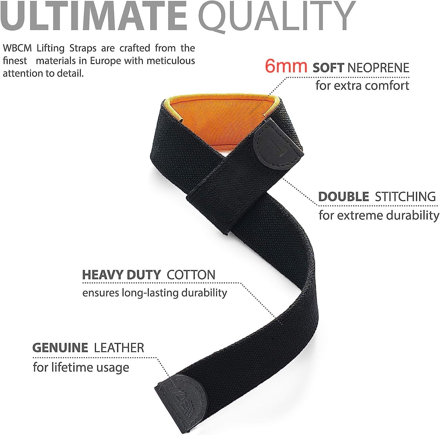 WARM BODY COLD MIND Lasso Lifting Straps with 3 Mm/6 Mm Neoprene - Tested at 350 Kg - Lifting Straps for Strength Training, Fitness Bodybuilding, Wrist Wraps, Weightlifting Crossfit, Gym, Deadlift image number 2