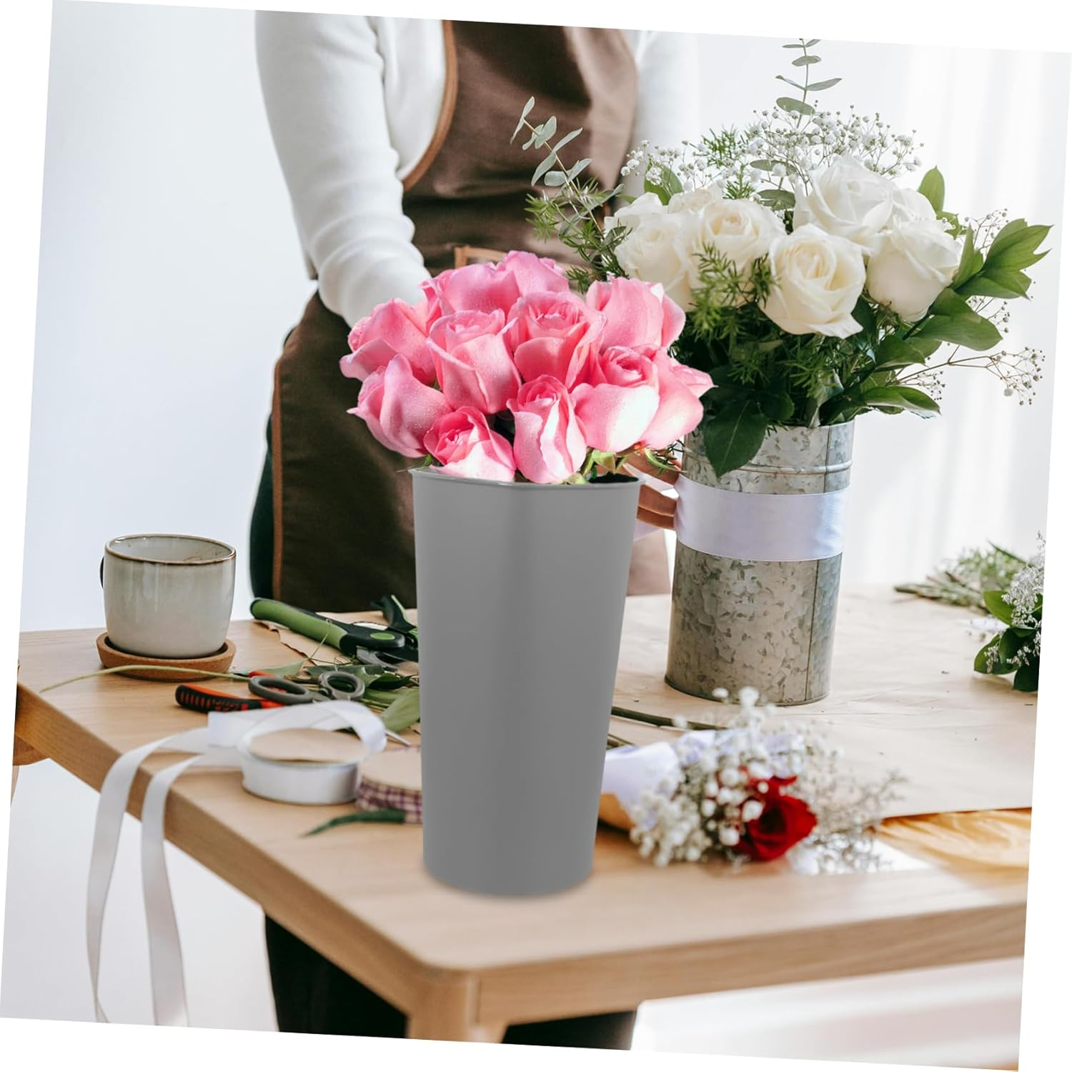 Flower Bucket for Florist Supplies Flower Cooler Buckets Dorm Garbage Can Home Decorative Vase image number 6