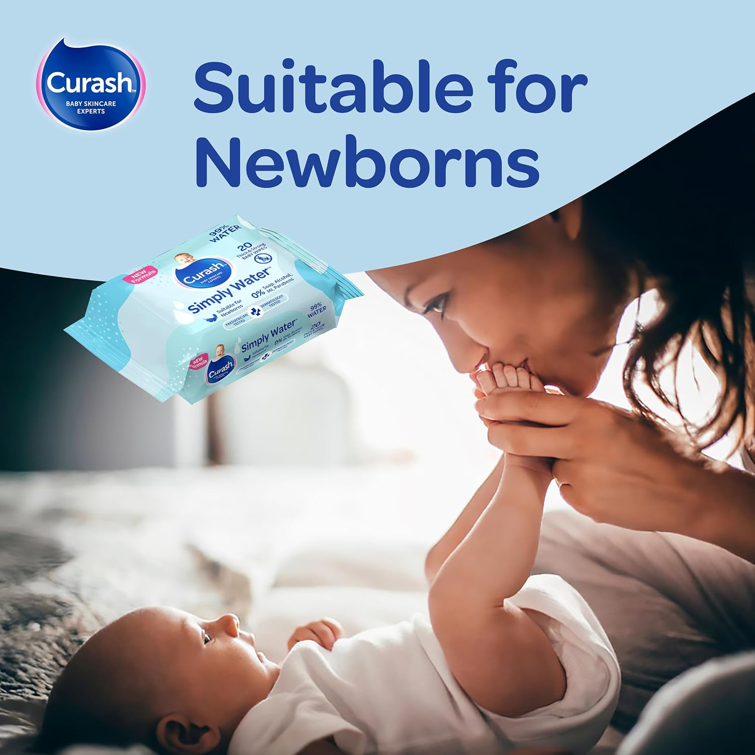 Curash Simply Water Baby Wipes, 5X20 Pk, Thick & Soft Texture, 99% Purified Water with No Soap, Alcohol or Parabens, Suitable for Newborns, Everyday Cleansing & Nappy Changes, Travel Size, 100 Wipes image number 6