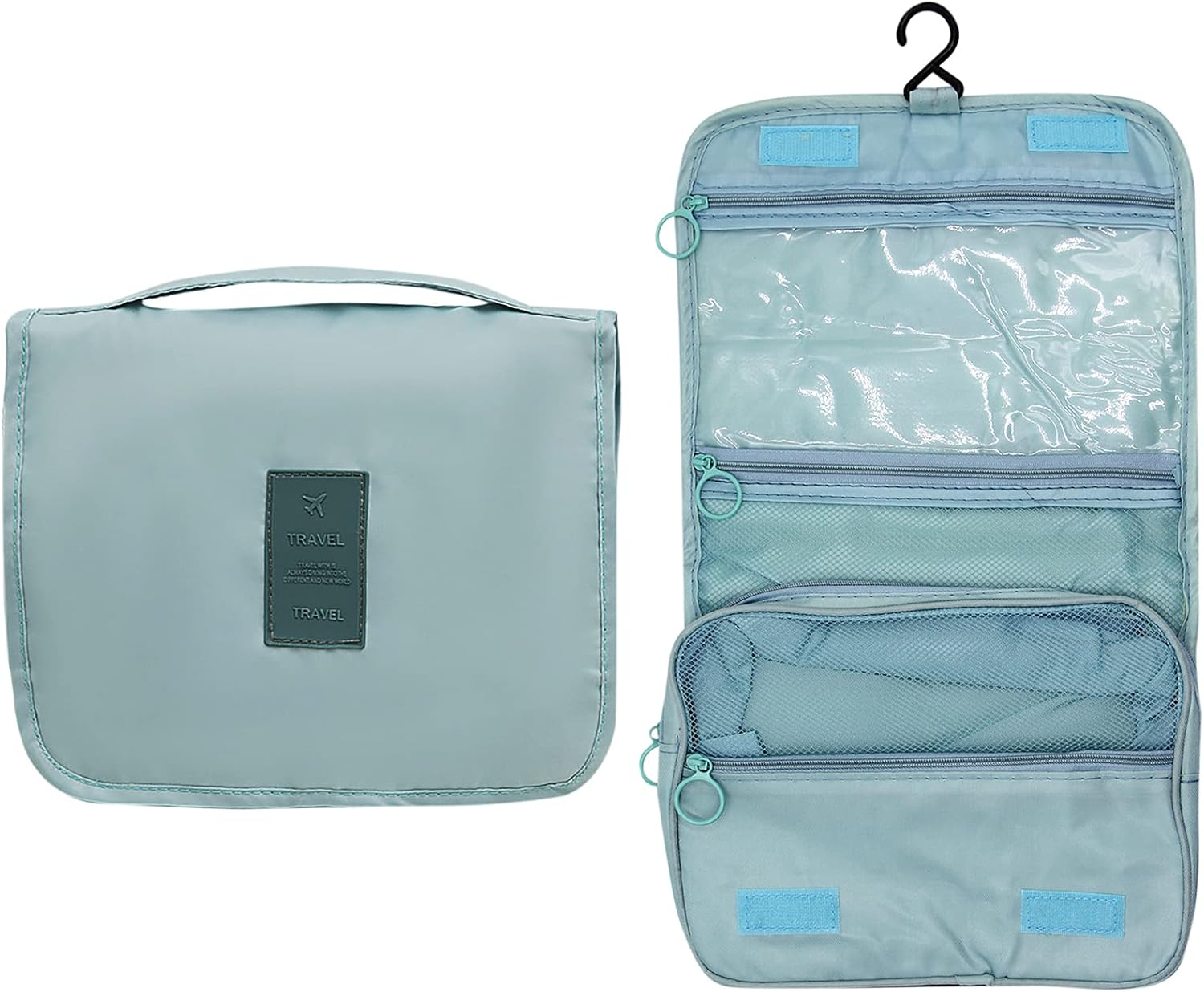 DDPOND Toiletry Bag, Large Cosmetic Makeup Travel Organizer Cosmetic Bag, Waterproof Shower Bag with Hanging Hook, Lake Blue