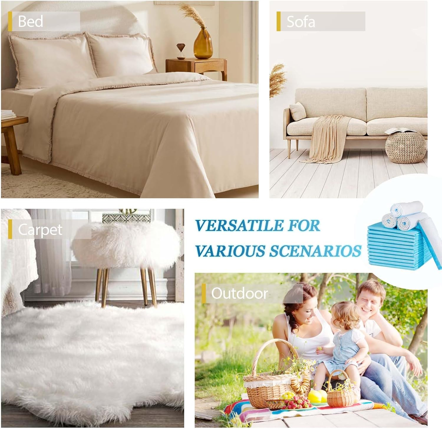 100 Pcs Baby Disposable Underpad Disposable Changing Pads for Baby Waterproof Portable Diaper Changing Pad,Quick Drying Features Breathable for Newborn -Protector Mat (17Inx13In) image number 4