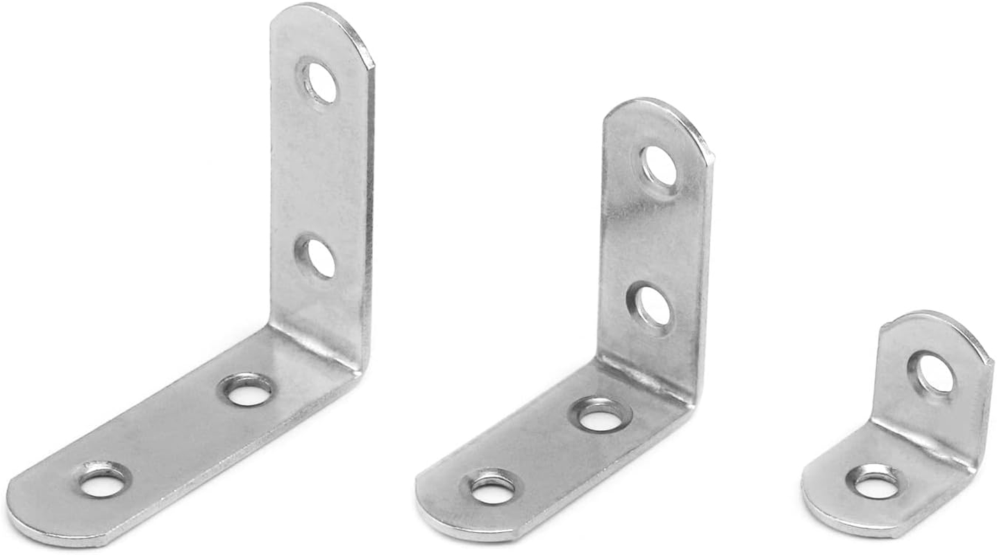 QWORK L Brackets for Wood , 28Pcs Corner Brace , Stainless Steel , 16X20Mm , 16X40Mm , 16X50Mm , 90 Degree L Shaped Brackets for Furniture Fixation image number 6