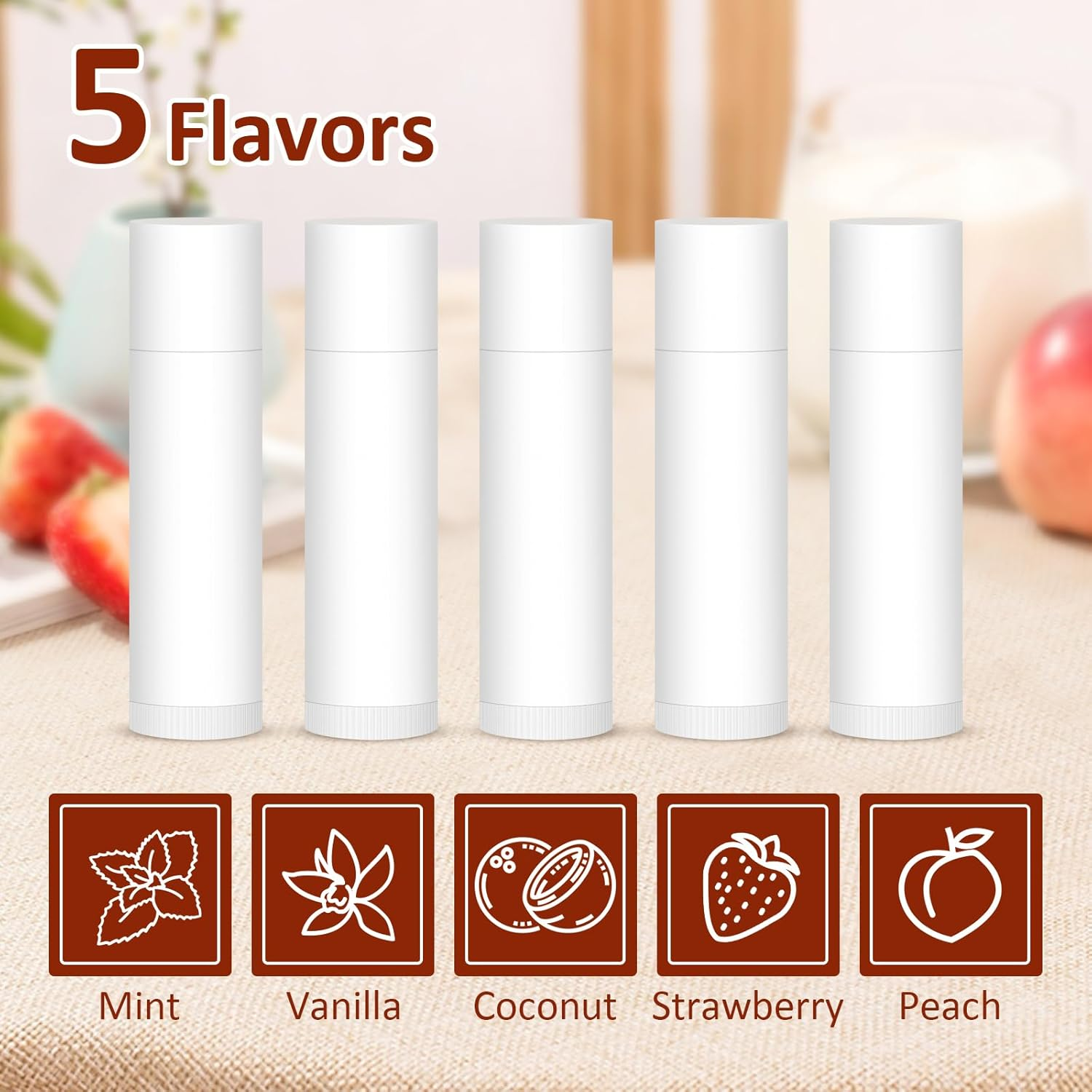 VISRIE 240 Pack Lip Balm Unlabeled, Natural Lip Balm Bulk Blank Tube, Personalized Lip Balms for Party Favors Adults and Bridal Shower Favors or Baby Shower Gifts-5 Flavors image number 1