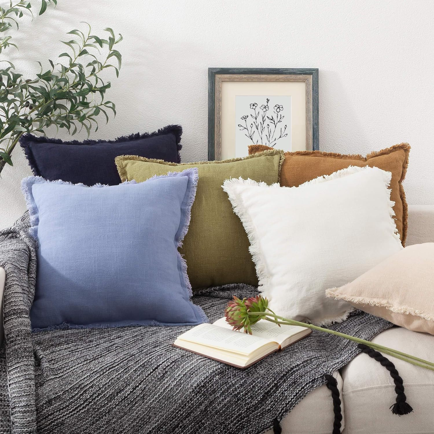 ATLINIA Decor Throw Pillow Cover - 45 X 45 Cm Linen Lumbar Pillow Cover Decorative Farmhouse Boho Fringe Cushion Cover for Couch Sofa Bed Outdoor Brown image number 1