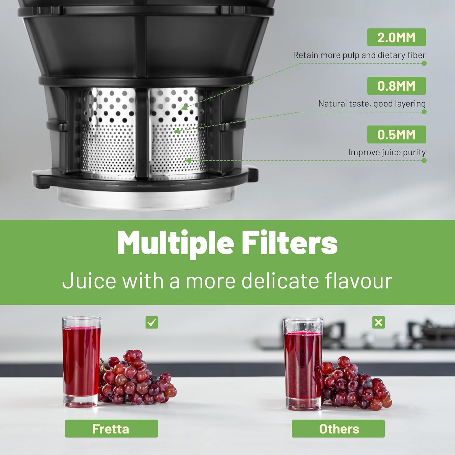 Fretta Juicers Whole Fruit and Vegetable,135Mm Large Feeding Chute,Cold Press Juicer Machines,Fruit Juicer,Apple Juicer,Masticating Slow Juicer with Unclog Reverse Function,Perfect Gifts for New Year
