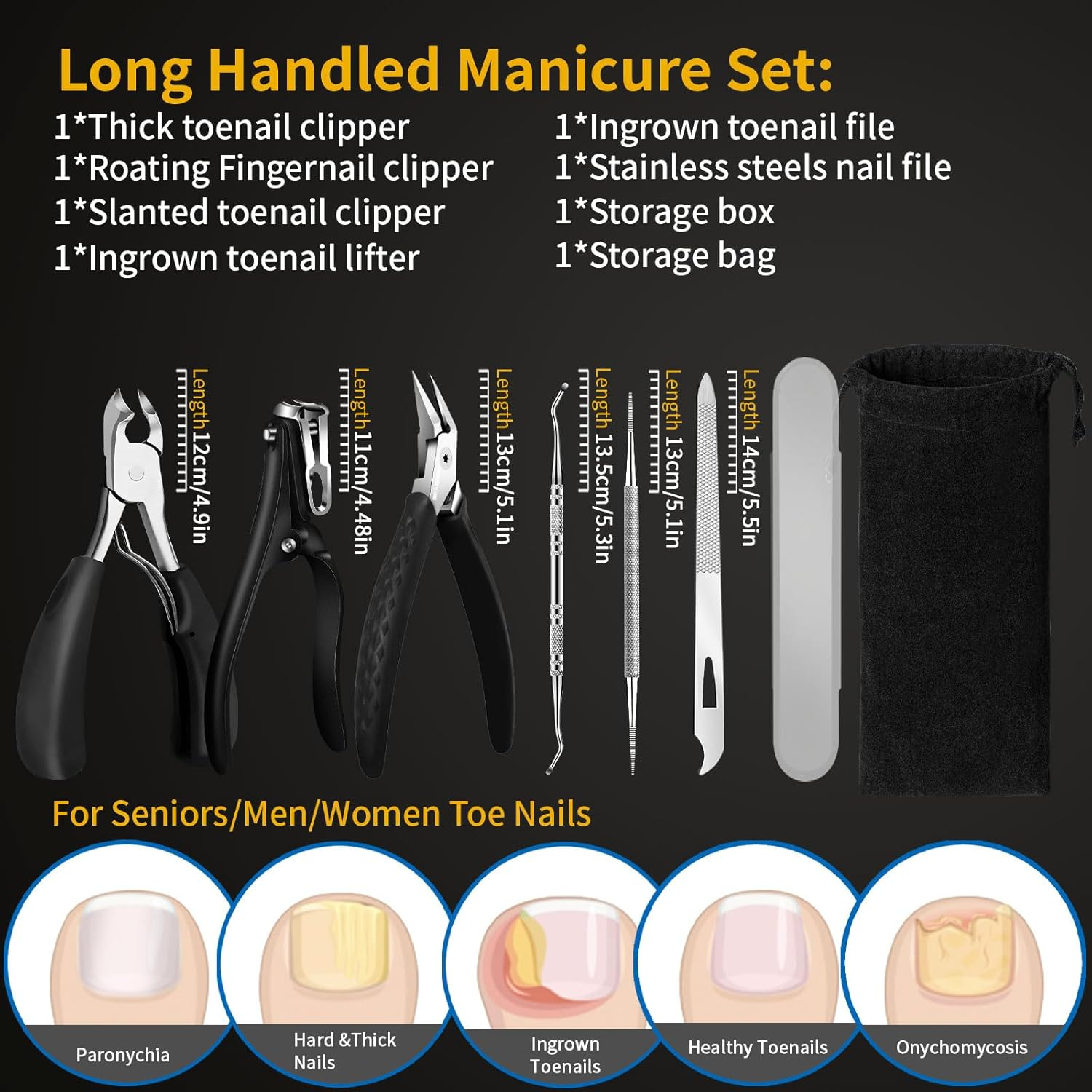 Manicure Set for Seniors and Men, 6 Pieces Pedicure Set for Thick and Deep Ingrown Toenails, Nail Scissors, Toenails with Long Handle, Professional Care Tool BAODANBUTING image number 4