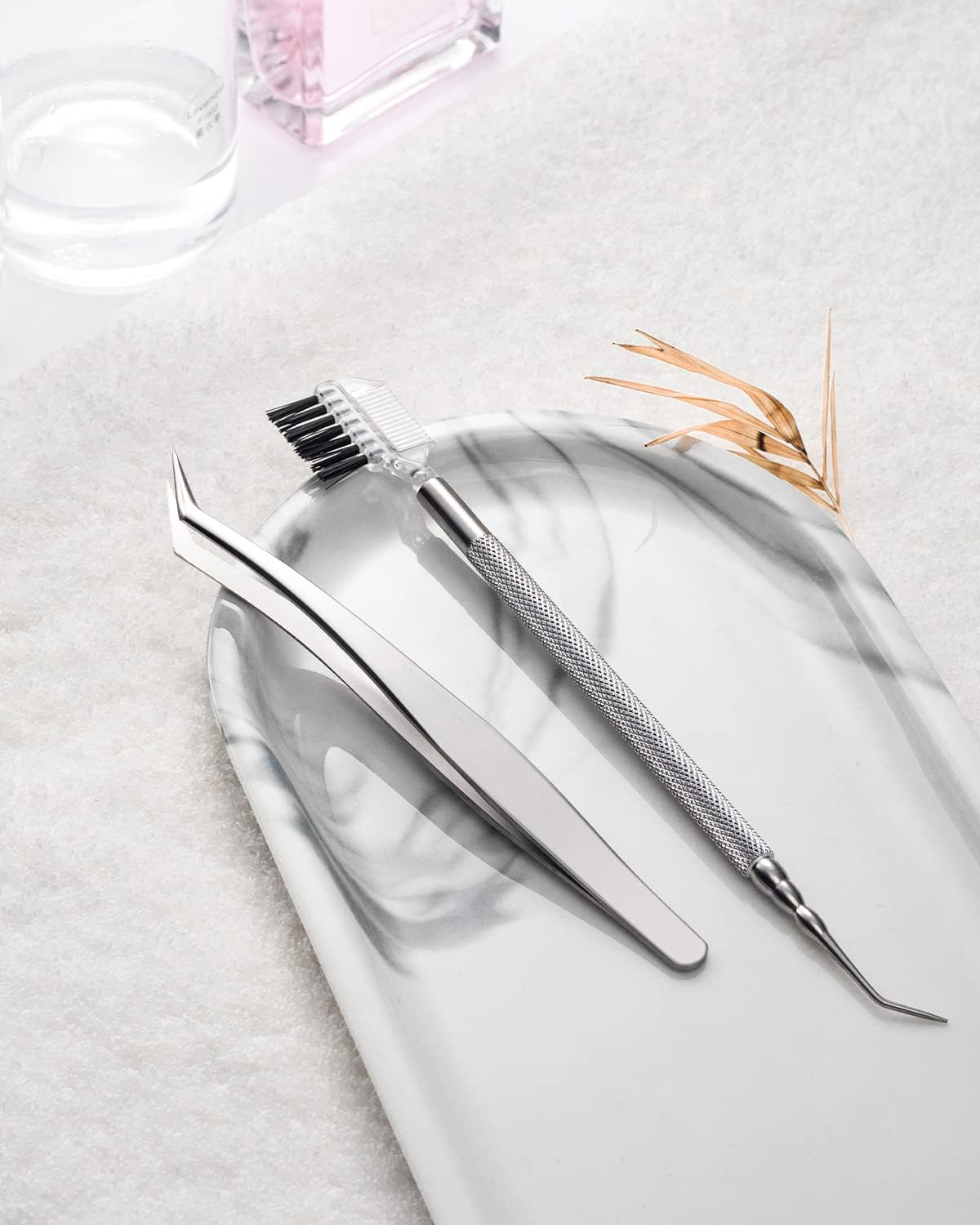 FVION 2 Pieces Eyelash Enhancer, Curved Eyelash Extension Tweezers/Eyebrow Brushes - Tweezers for False Eyelash Extensions, Eyelash Separator Comb, Lash Lift Makeup Tool - Pack Of 2 Pink image number 7