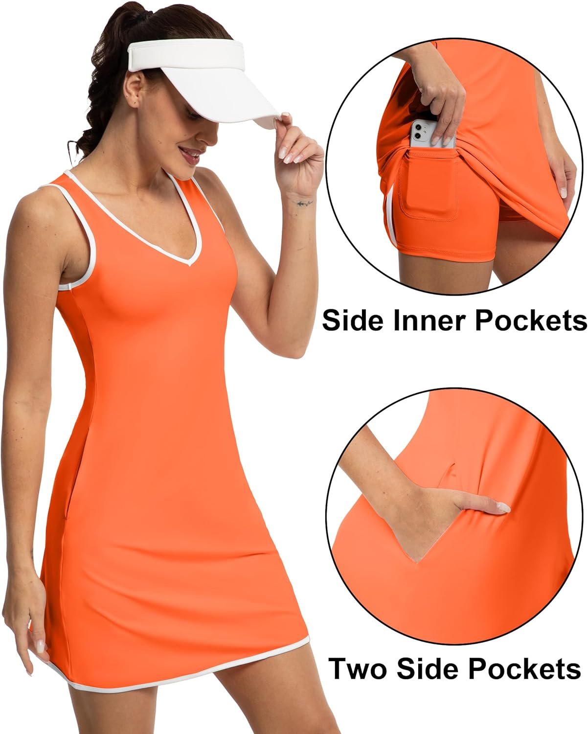 FKEEP Tennis Dress with Shorts Womens V Neck Athletic Workout Golf Dress Casual Sleeveless Colorblock Dress image number 3