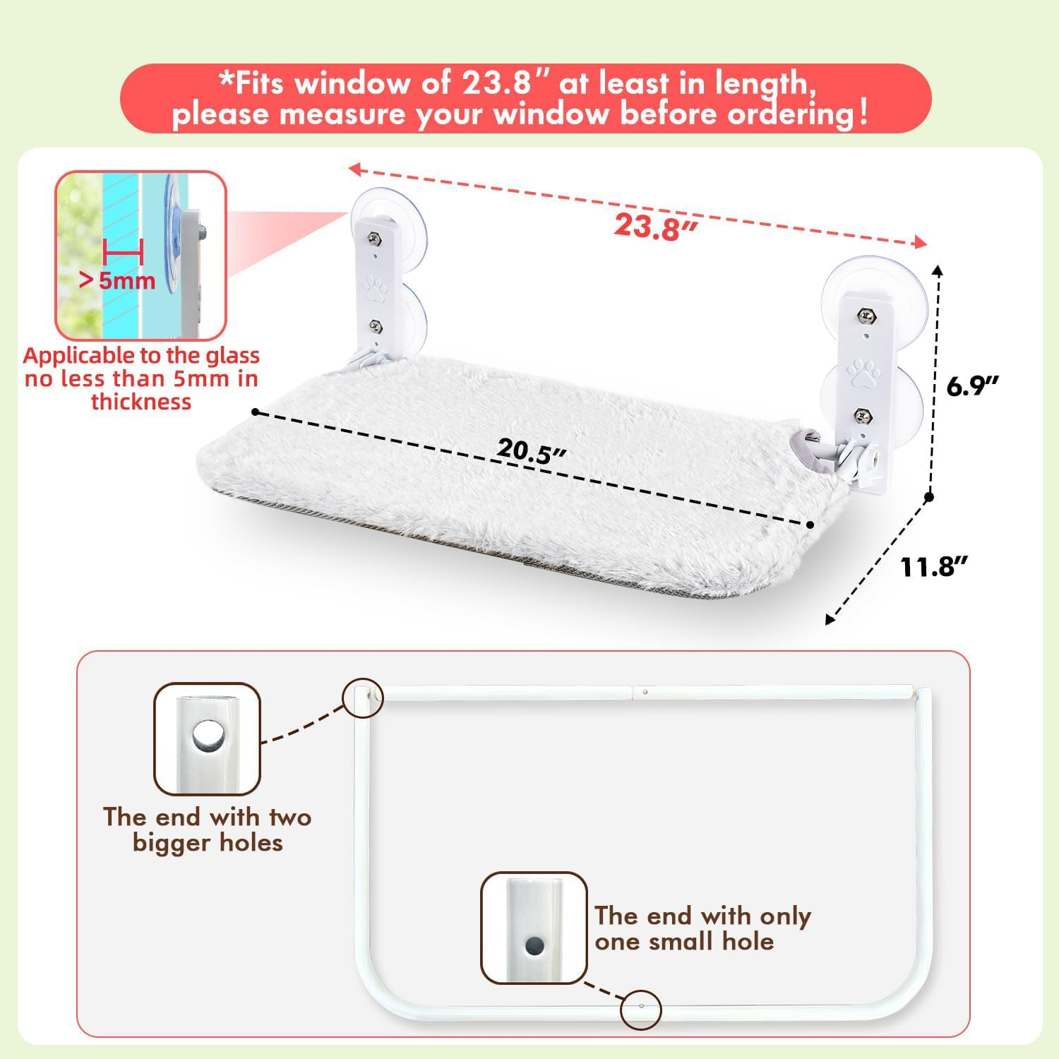 Cordless Cat Window Perch - Cat Hammock for Wall with 4 Suction Cups - 2 - Way Installation (Anchor & Screw) - Solid Metal Frame, Reversible Cover, Foldable for Indoor Cats image number 4