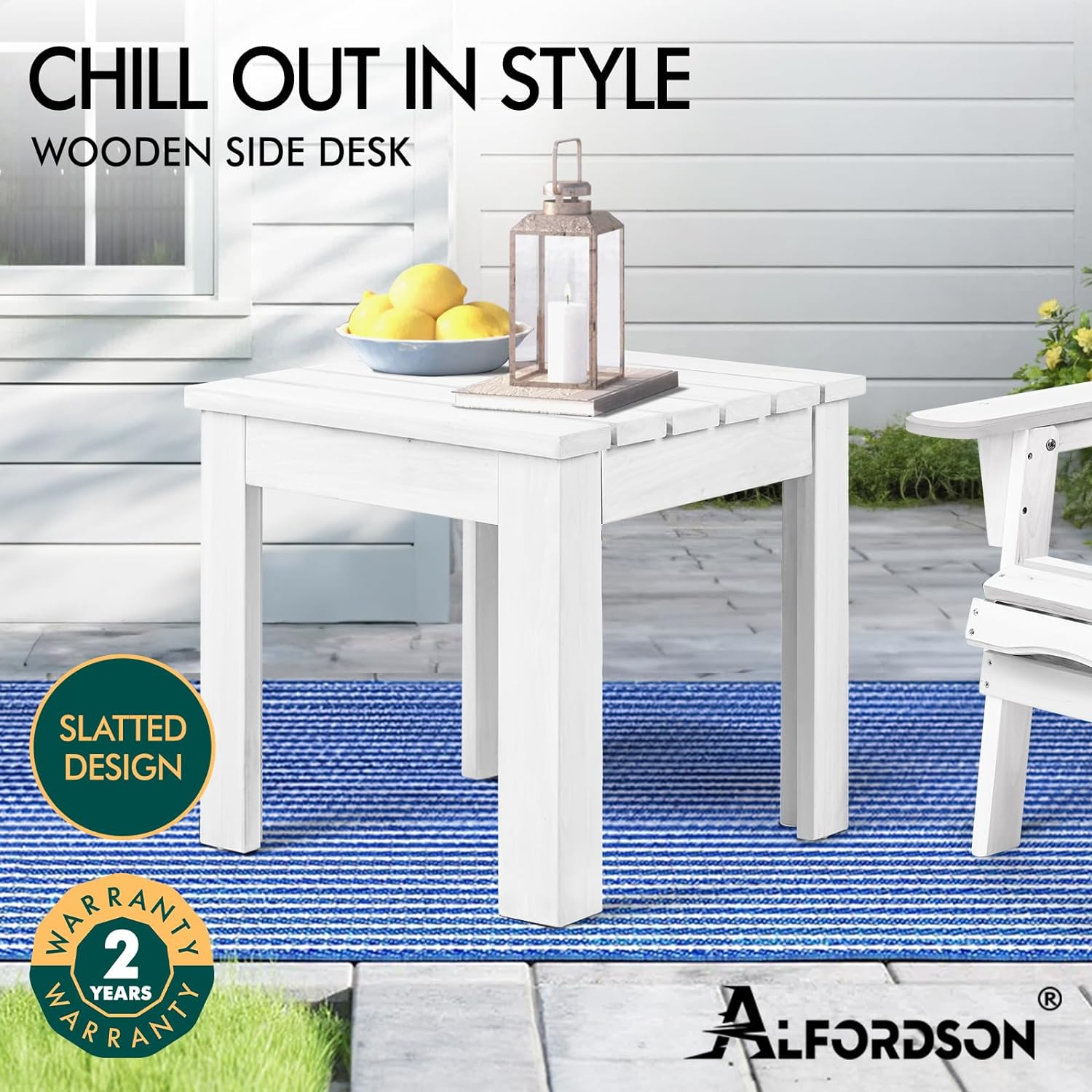 ALFORDSON Outdoor Wooden Desk for Adirondack Chair Bench, Fir Wood Lawn Outdoor Furniture Coffee Table for Patio Garden Park Porch, Slatted Design Tabletop for Armchair Lounge, White Color image number 1