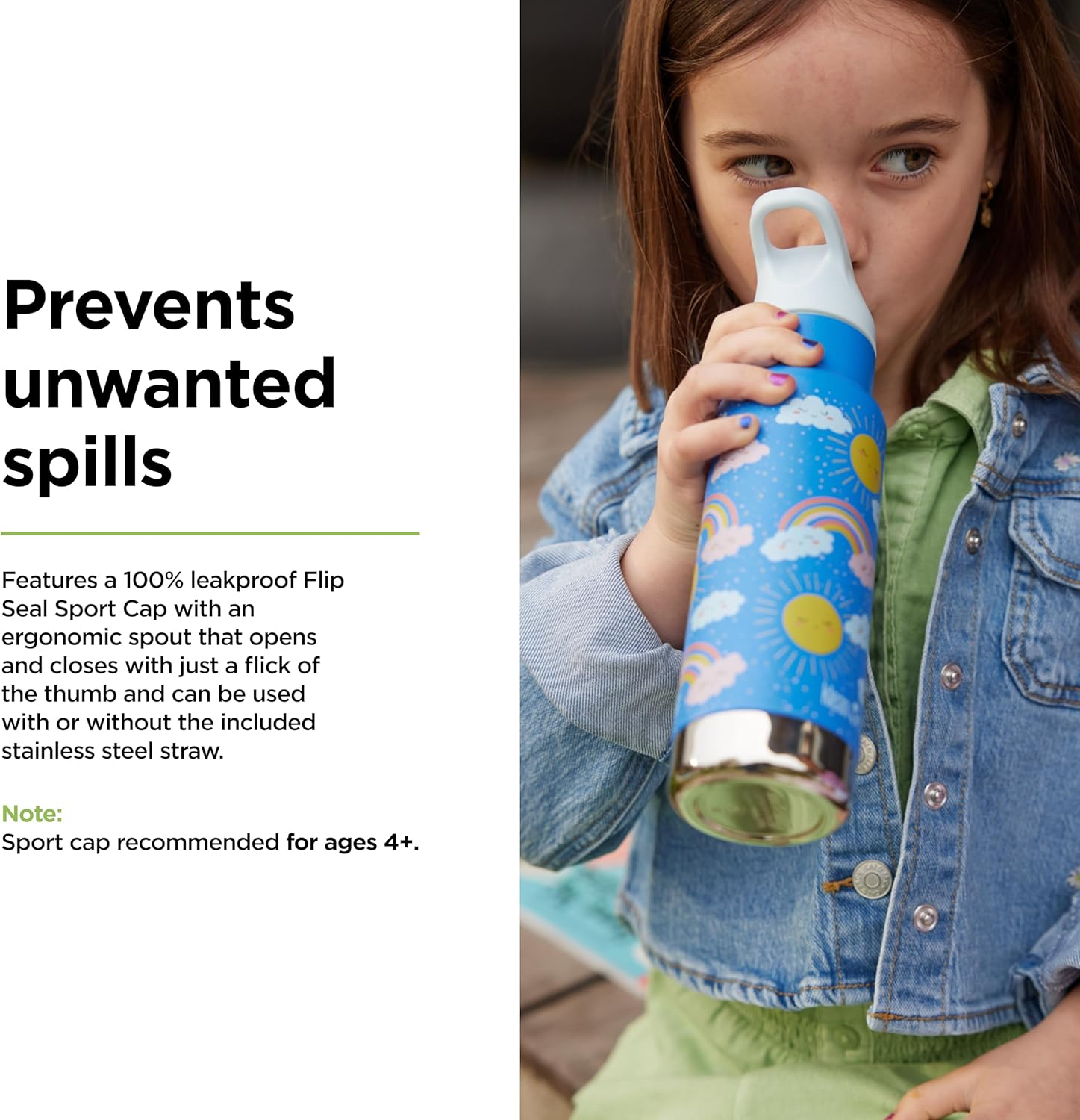 Klean Kanteen Classic Kid'S Insulated Water Bottle with Flip Seal Sport Cap Rainbows, 12 Oz (355 Ml) Capacity - Blue image number 6