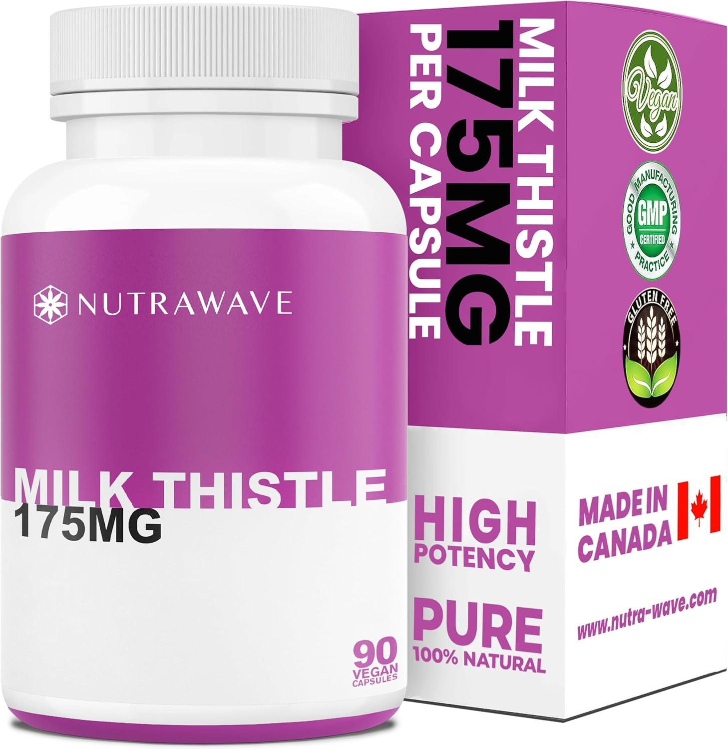 Nutrawave PURE HIGHEST POTENCY 175Mg MILK THISTLE Capsules for Women and Men, Non-Gmo, Vegan, Gluten Free. 90 Capsules. (1 Pack) image number 1