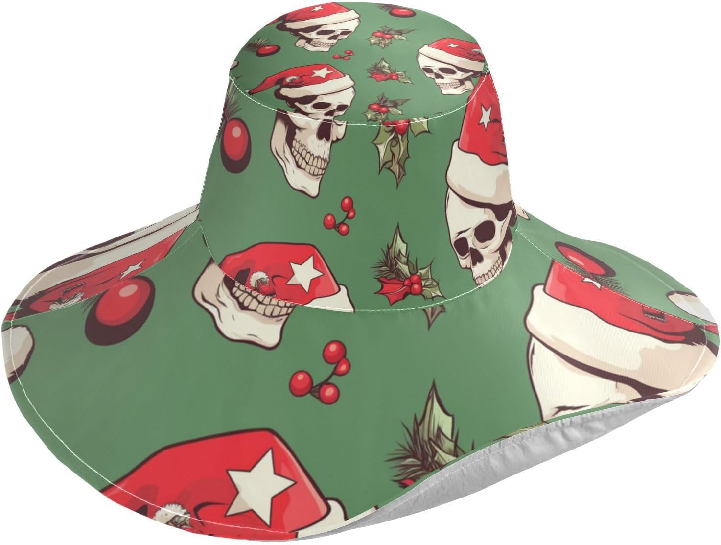 Christmas Skulls Foldable Womens Wide Brim for Summer Decorative Wide Brim Sun Hats for Womens Summer Elegant Gorro De Playa Para Mujer, Christmas Skulls, One Size image number 4
