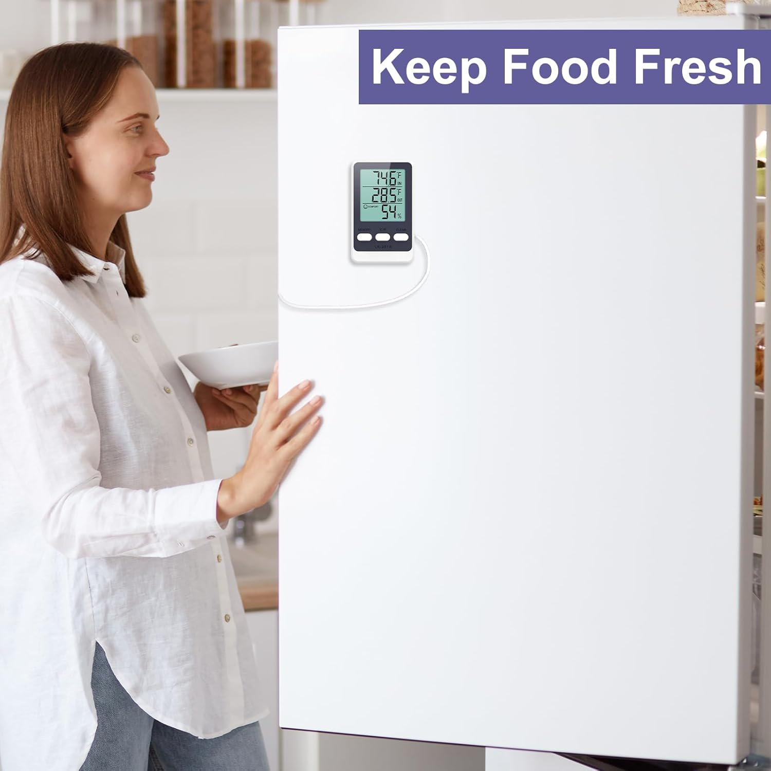 OQIMAX Digital Fridge Thermometer, Refrigerator and Freezer Thermometer with Probe, Indoor Thermometer Hygrometer with Min/Max Record, ℃/℉ Switch, Comfort Icon, Room Thermometer for Fridge, Aquarium image number 1