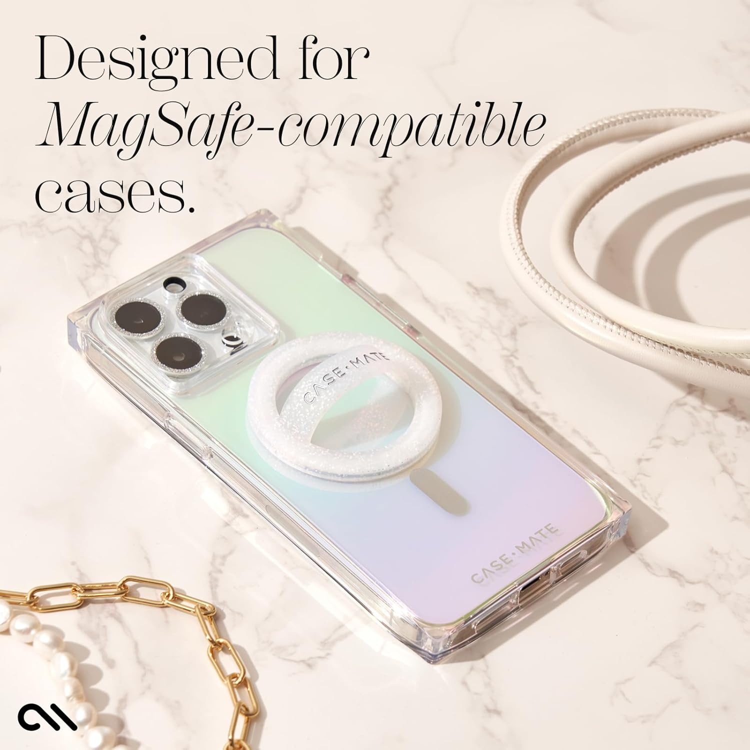 Case-Mate Magnetic Phone Grip (Loop Grip) - Magnetic Phone Ring Holder - Removable Soft Magsafe Iphone Holder - for Iphone 14 Pro Max / 14 Pro / 14 plus / 14/13 Pro Max / 13 Pro / 13/12 - Sparkle - Mother Of Pearl image number 2