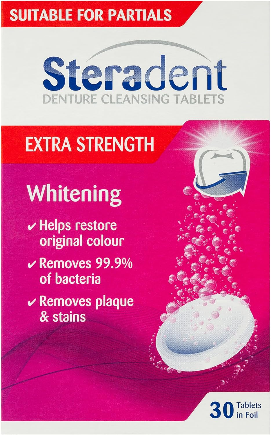 Steradent Denture Cleaning Tablets Extra Strength Intensive Whitening (Count of 30) image number 4