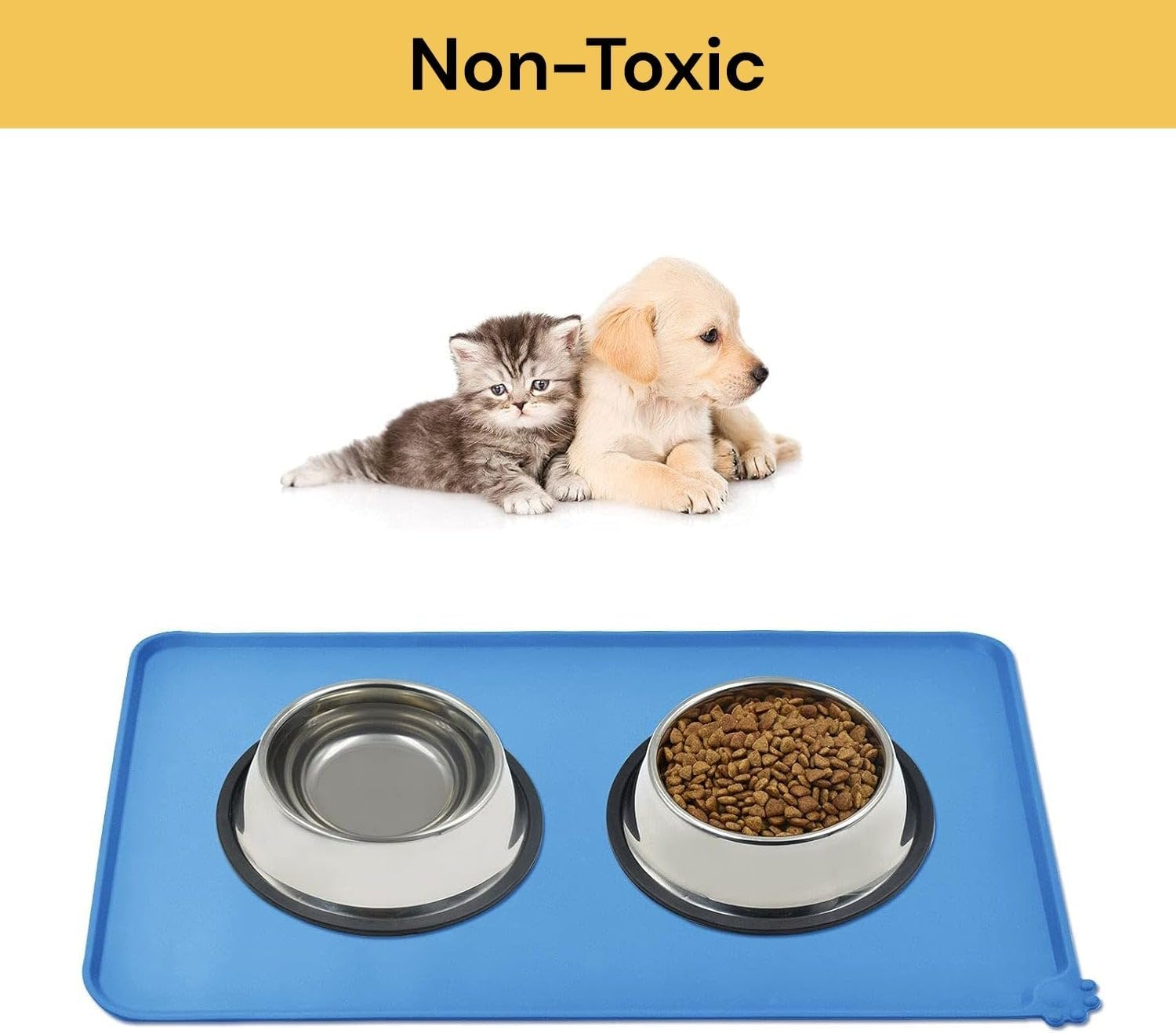 Dog Feeding Mat, Food Grade Silicone Cat Food Mat, Non Slip Waterproof Pet Food and Water Bowl Placemat for Messy Drinkers to Protect Floors - Dog Bowl Mat (Black, 48X30Cm) image number 5