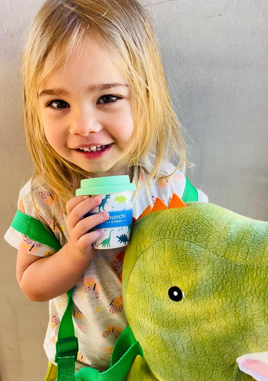 Munchi Babycino Cup for Kids - Dinosaur Design, Reusable Bamboo Based Cup Includes Silicon Straw, 120Ml Capacity (4Oz) image number 2