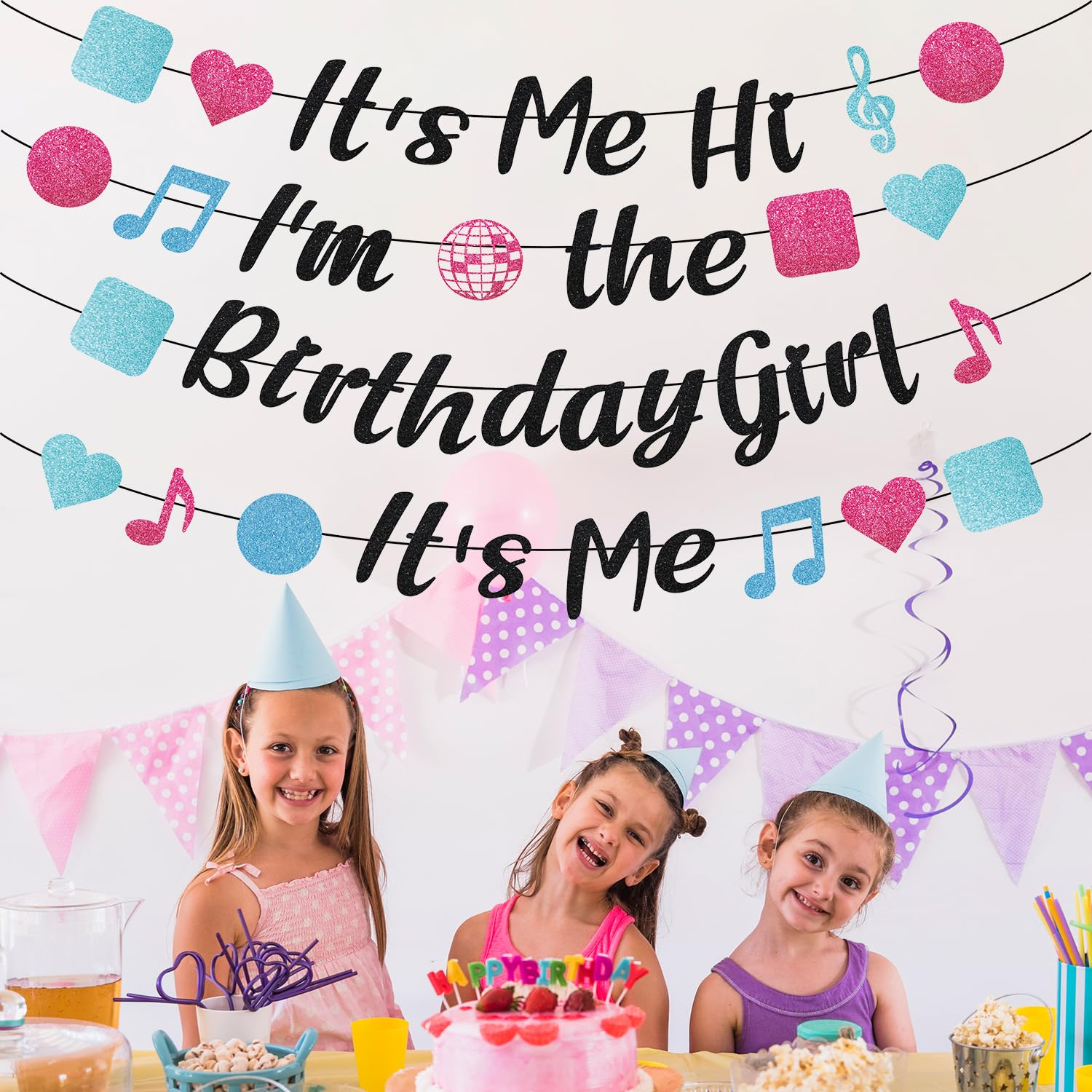It'S Me Hi I'M the Birthday Girl It'S Me Banner, Pre-Strung Birthday Party Banner Cute Girl Banner Girls Birthday Party Decoration for Wall Home Office