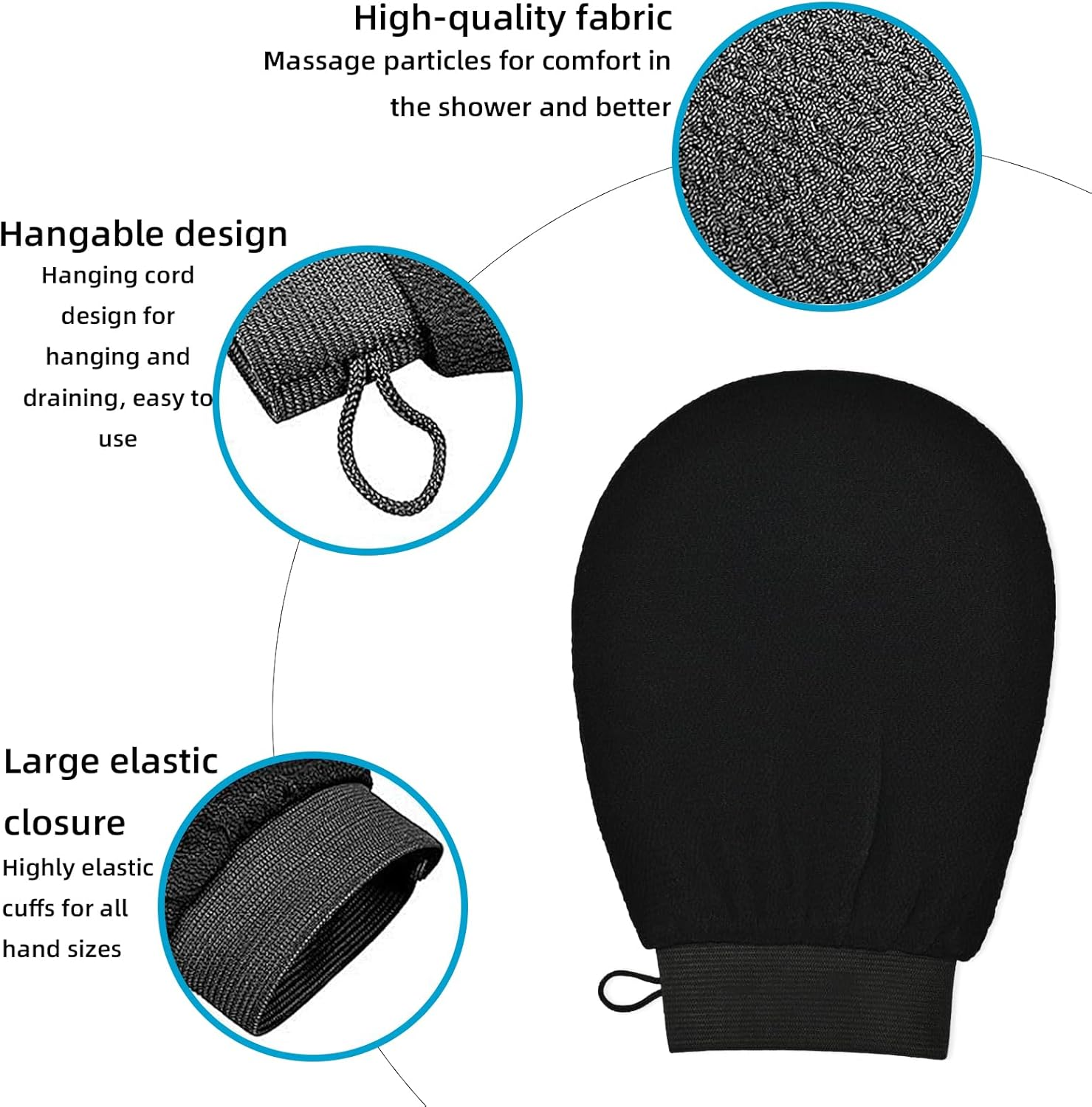 Luojinluoda Korean Exfoliating Mitts Body Scrub Glove - Premium Kessa Exfoliating Glove for Deep Cleaning, Dual-Sided Body Scrubber for Women/Men, Dead Skin Remover Spa Essential, Self-Tan Removal (Black)