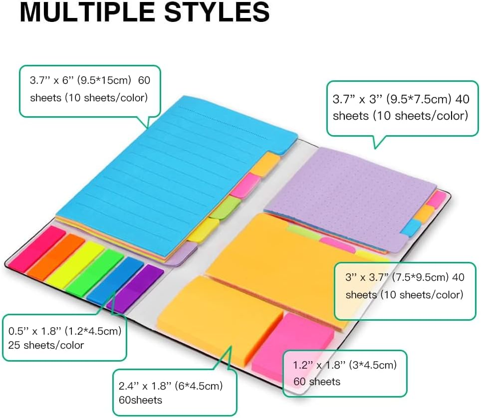 Sticky Note Set - Self-Adhesive Sticky Note Book Set, 410 Sheets Post It Notes with Divider Tabs, Planner Sticky Notes for Office & School Supplies, Colorful Notebook Sticky Tabs image number 6