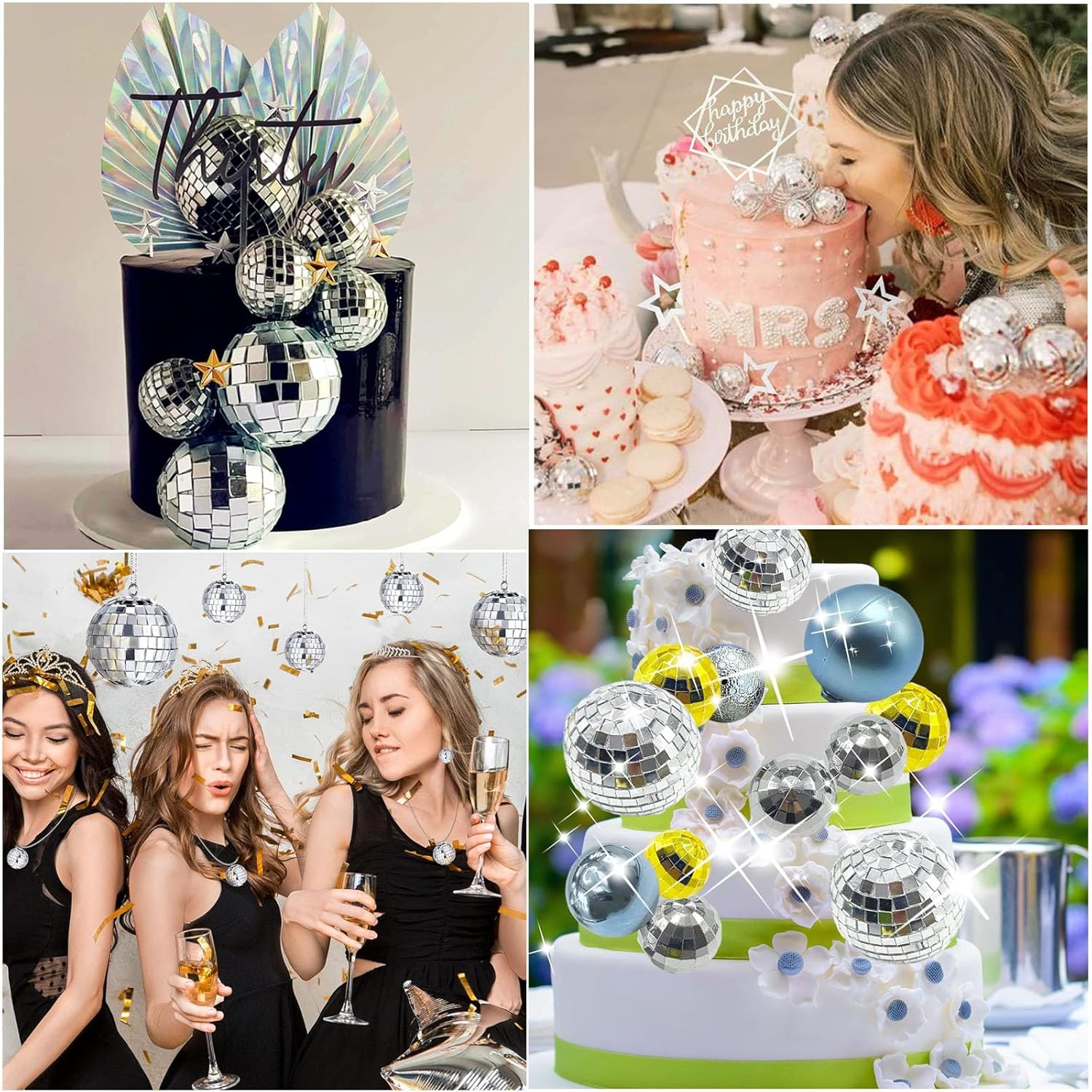 30PCS Mirror Disco Ball, 4 Sizes Disco Ball Decoration for Cake Party Wedding Home Decoration, Stage Props, Christmas Xmas Tree Ornament