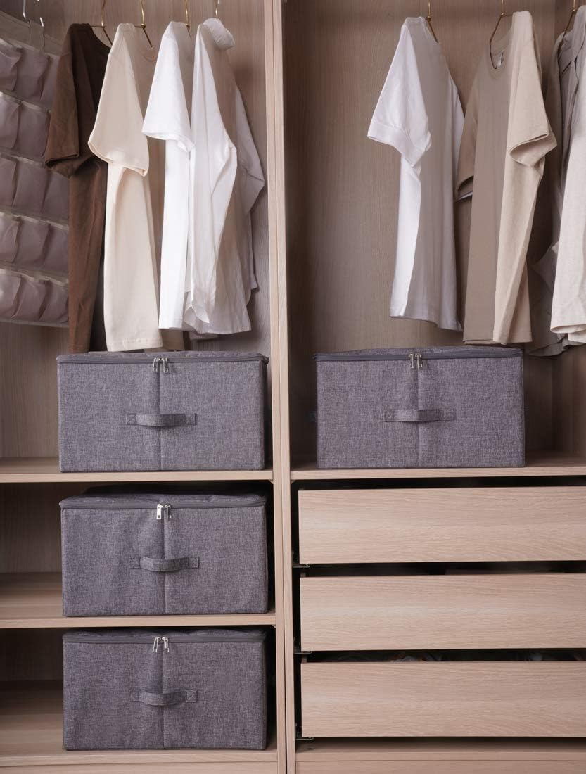 Iwill CREATE PRO Pack of 2, Fabric Folding Washable Clothes Storage Boxes with Zip Lid for Wardrobe, Black Gray - Beige image number 5