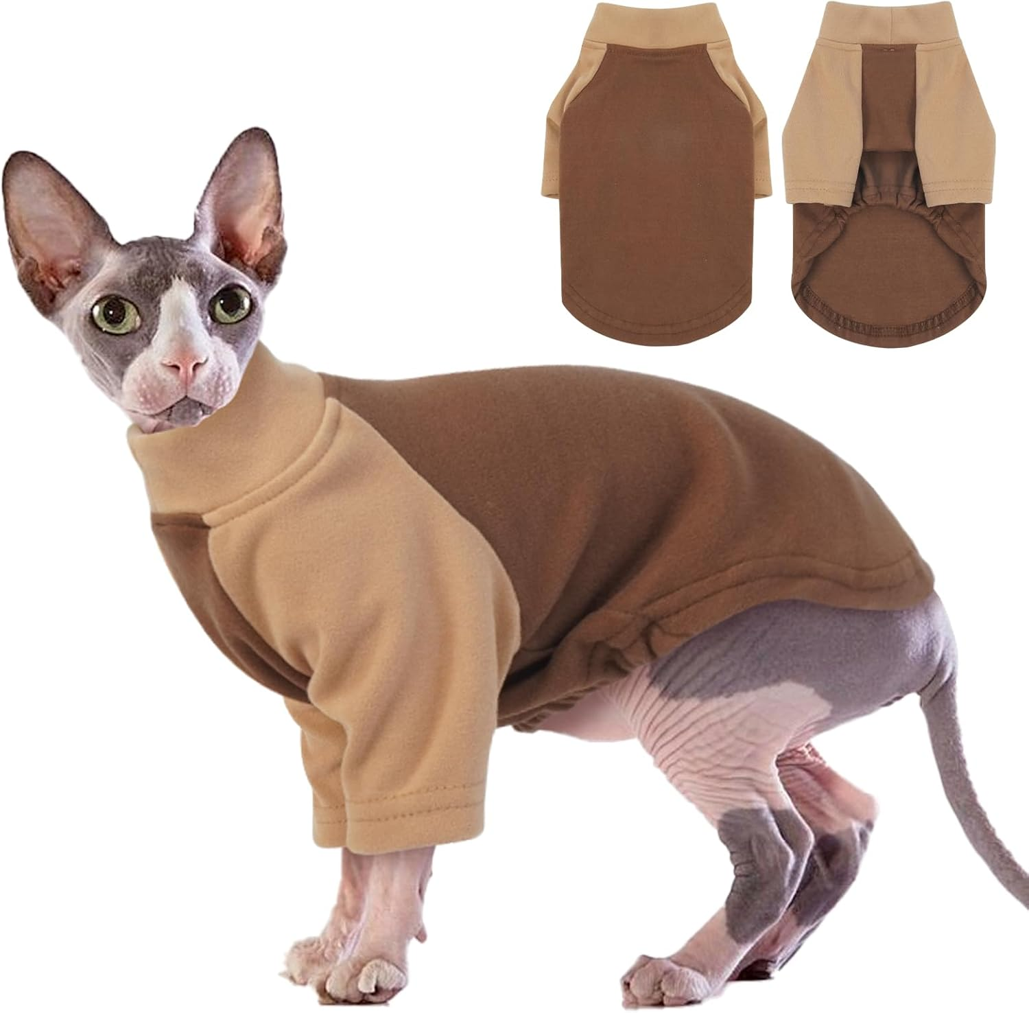 DENTRUN Cat Jumper, Cat Sweater, Cat Fleece, Cat Warm Coat, Cat Pajamas, Hairless Cat Outfit, Cat T Shirt, Cold Weather Cat Pullover,Cat Cloth image number 5