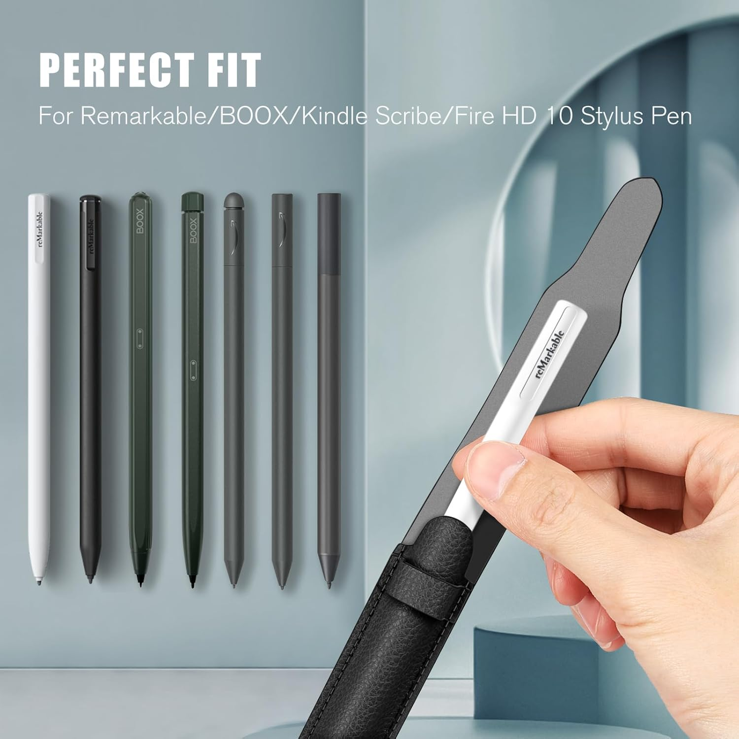 Fintie Pencil Holder Compatible with Remarkable 2, Stylus Pouch PU Leather Pen Sleeve Portable Elastic Pencil Case Cover for Remarkable 2/Boox/Scribe Stylus Pen, Black - Grey image number 6