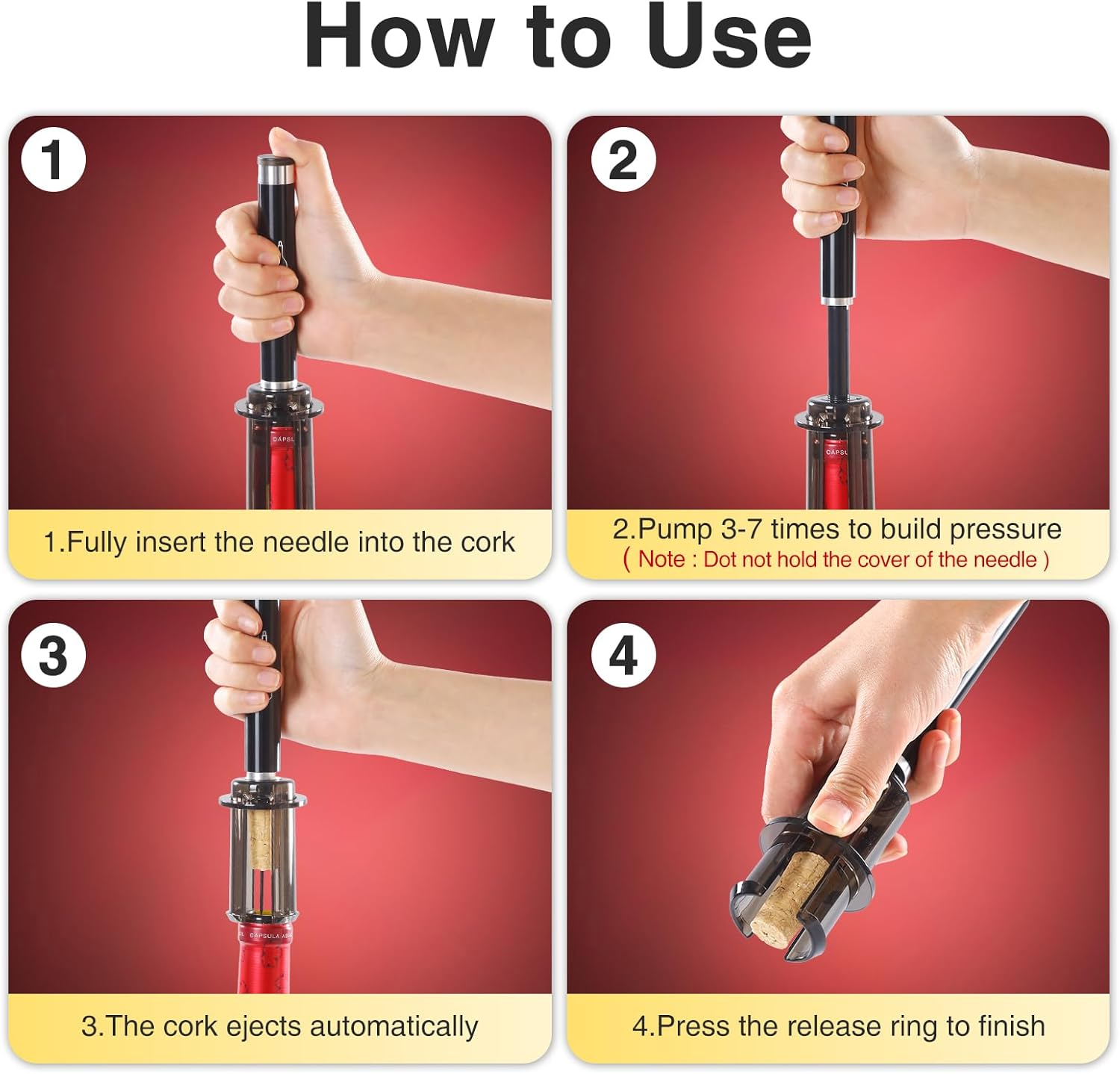 Marchpower Air Pressure Pump Wine Bottle Opener for Removing Cork, Professional Handheld Portable, 7S Quick Opening for Home Gift Party Valentine'S Day, No Damage Cork, Effortless, Silver image number 4